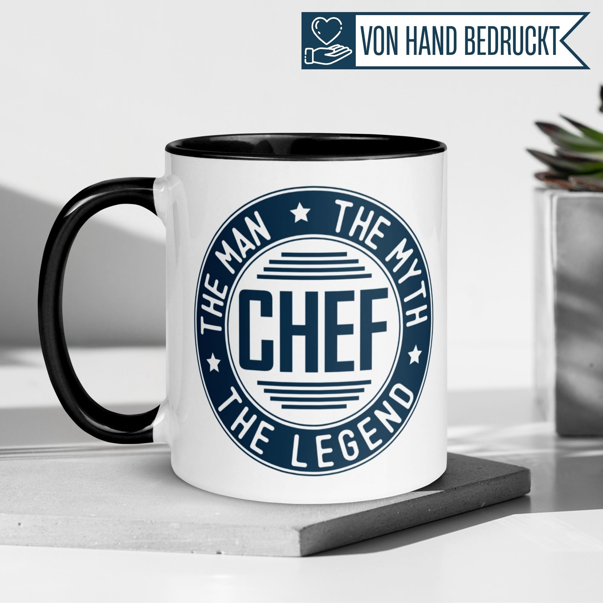 Momentals Tasse für Chef mit Spruch "The Man, The Myth, The Legend" in modernem Retro-Design