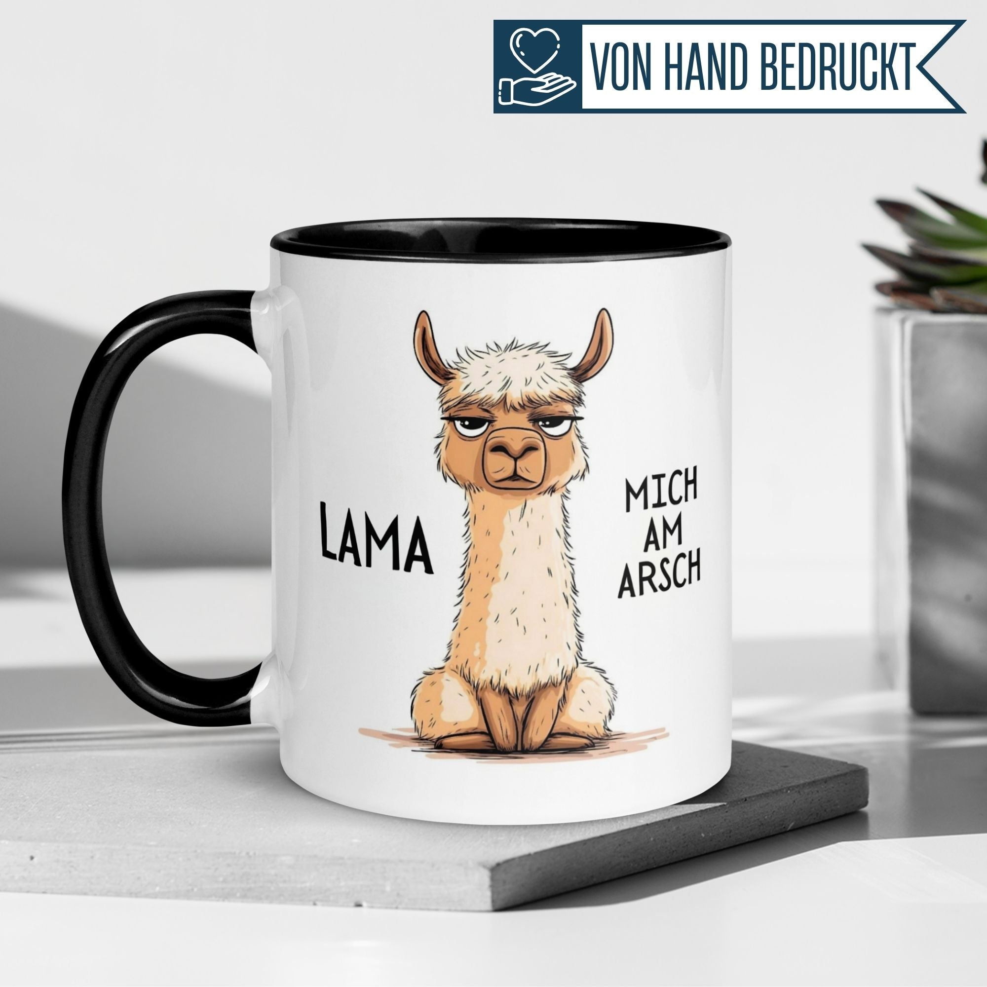 Tasse Lama – „Lama mich am Arsch“ – lustiger Geschenk Becher für Morgenmuffel