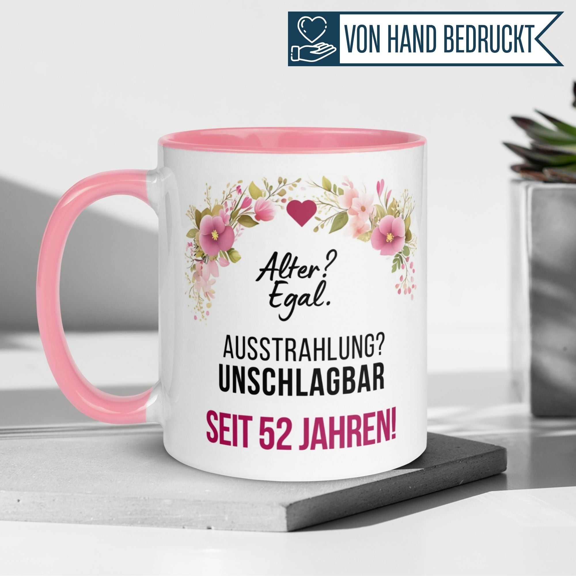 Momentals® Tasse 52. Geburtstag | Blumen & Spruch | Ausstrahlung - Unschlagbar seit 52 Jahren