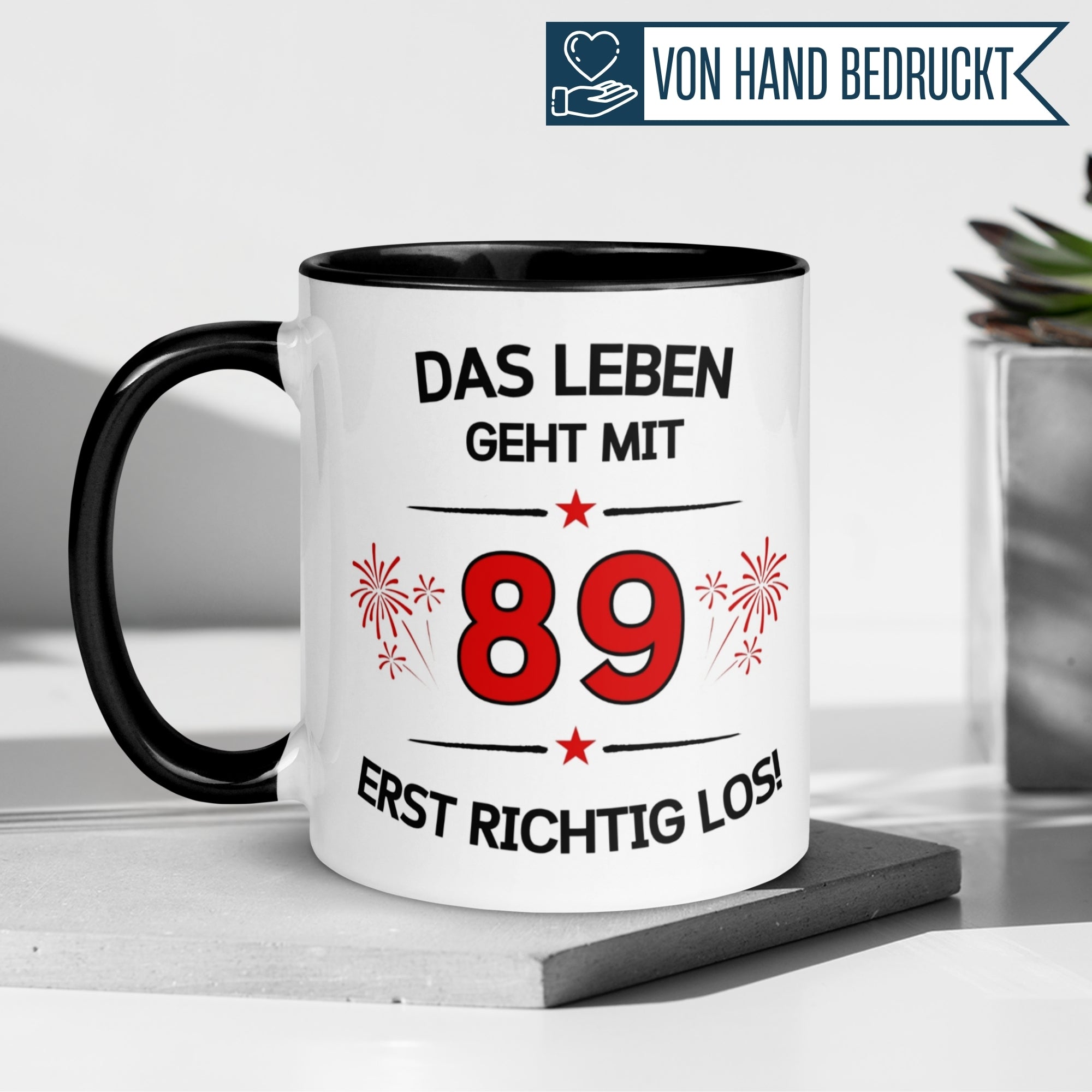Tasse 89. Geburtstag | Feuerwerk & Spruch | Das Leben geht mit 89 erst Los