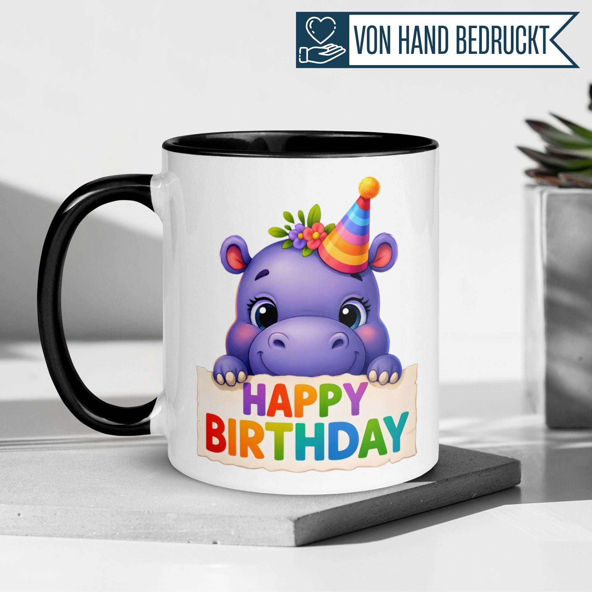Tasse Geburtstag | Nilpferd & Partyhut | Happy Birthday