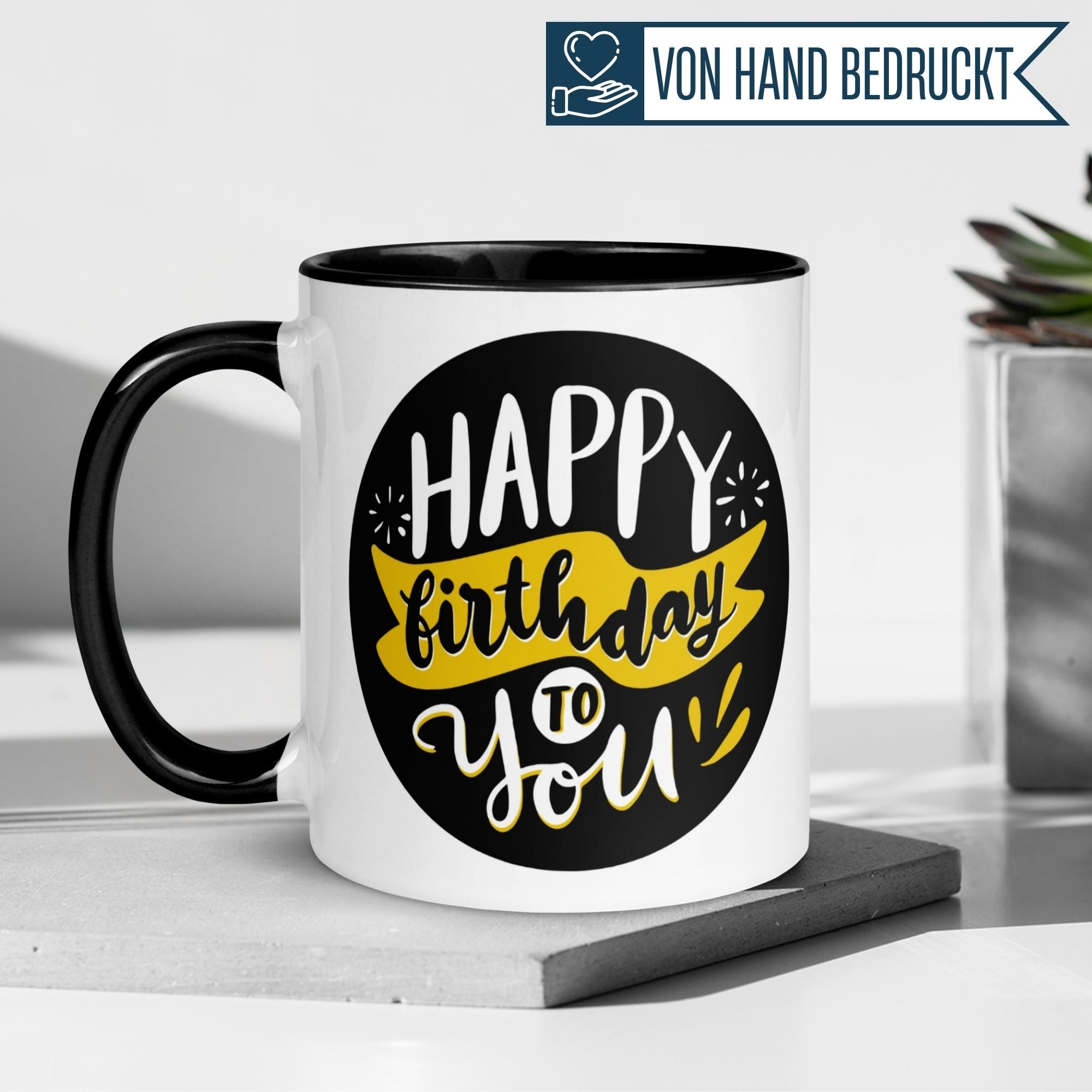Tasse Geburtstag – „Happy Birthday Schwarz Gold“ – Geburtstagsgeschenk Mann Frau