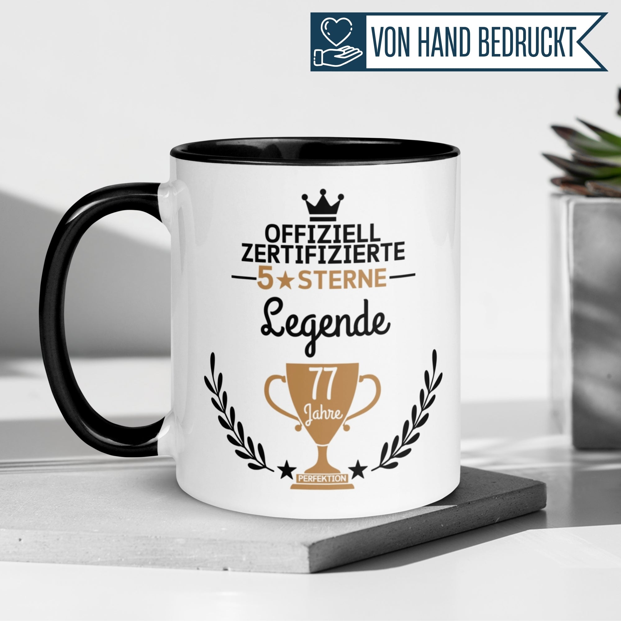 Tasse 77. Geburtstag Mann Frau – „Zertifizierte 5 Sterne Legende“ – Geschenk zum Geburtstag Männer Frauen