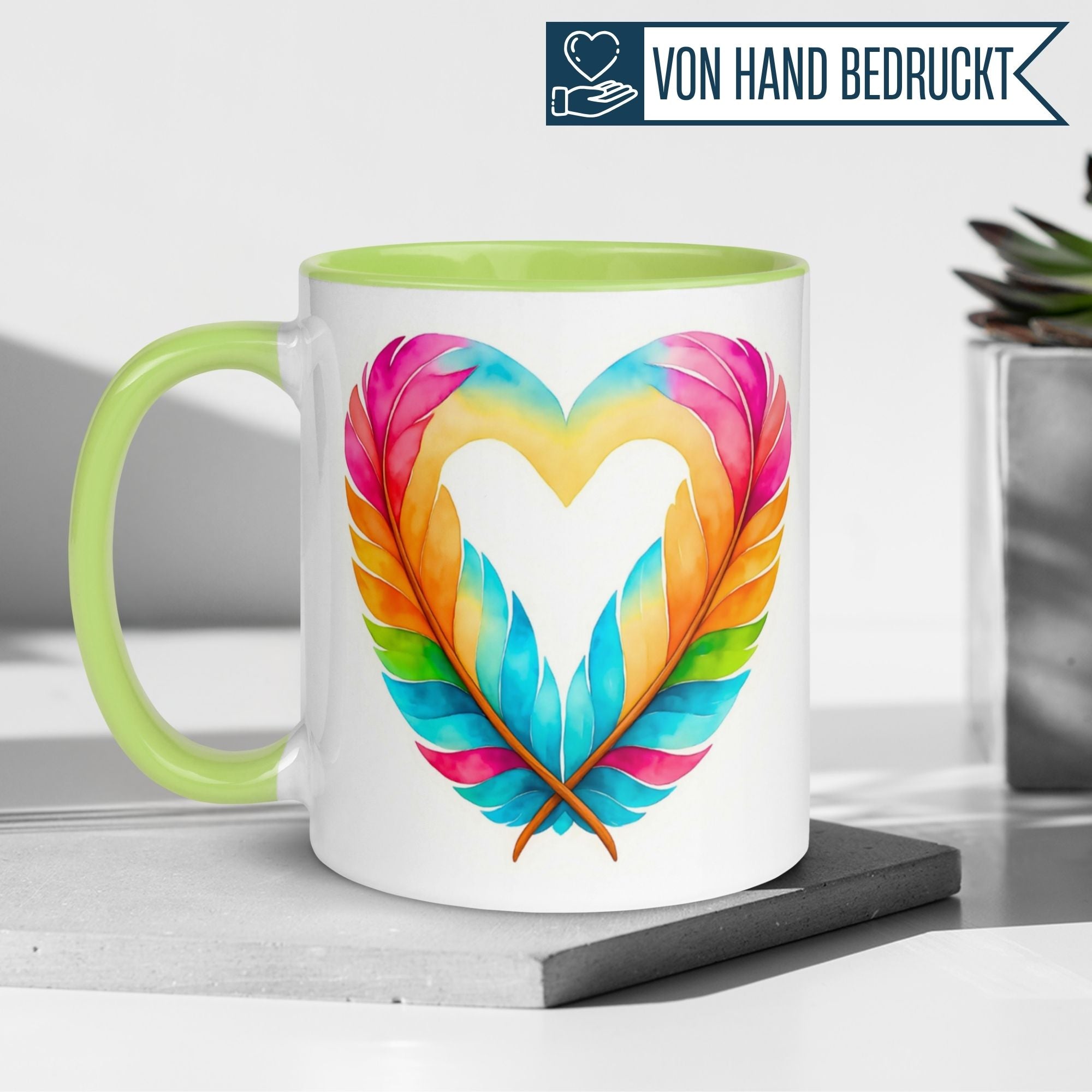 Tasse Liebe – „Herz aus Federn“ – Ich liebe Dich Geschenk Partner Jahrestag Valentinstag