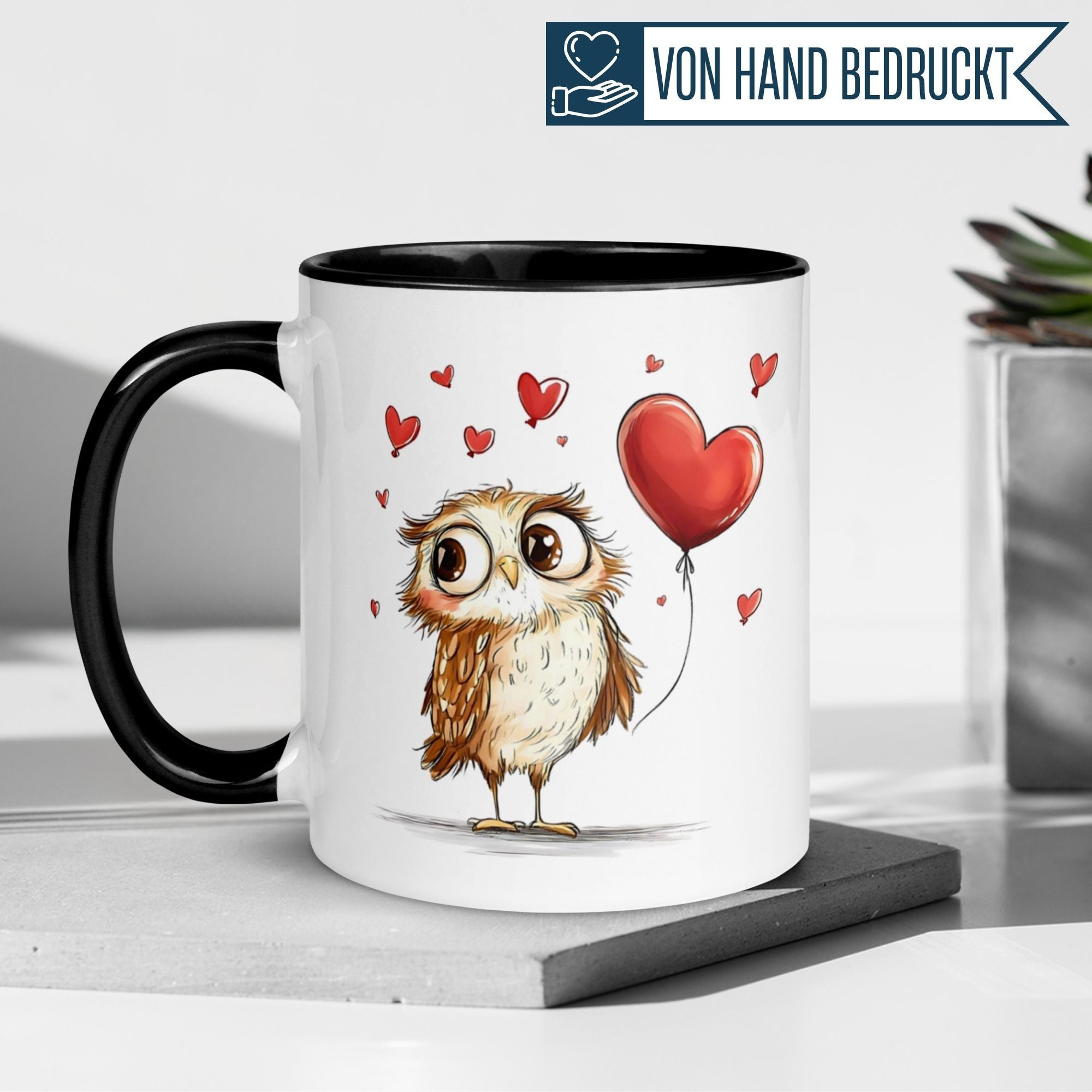 Momentals Tasse mit Eule, Herz und liebevollem Design für eine süße Liebeserklärung.
