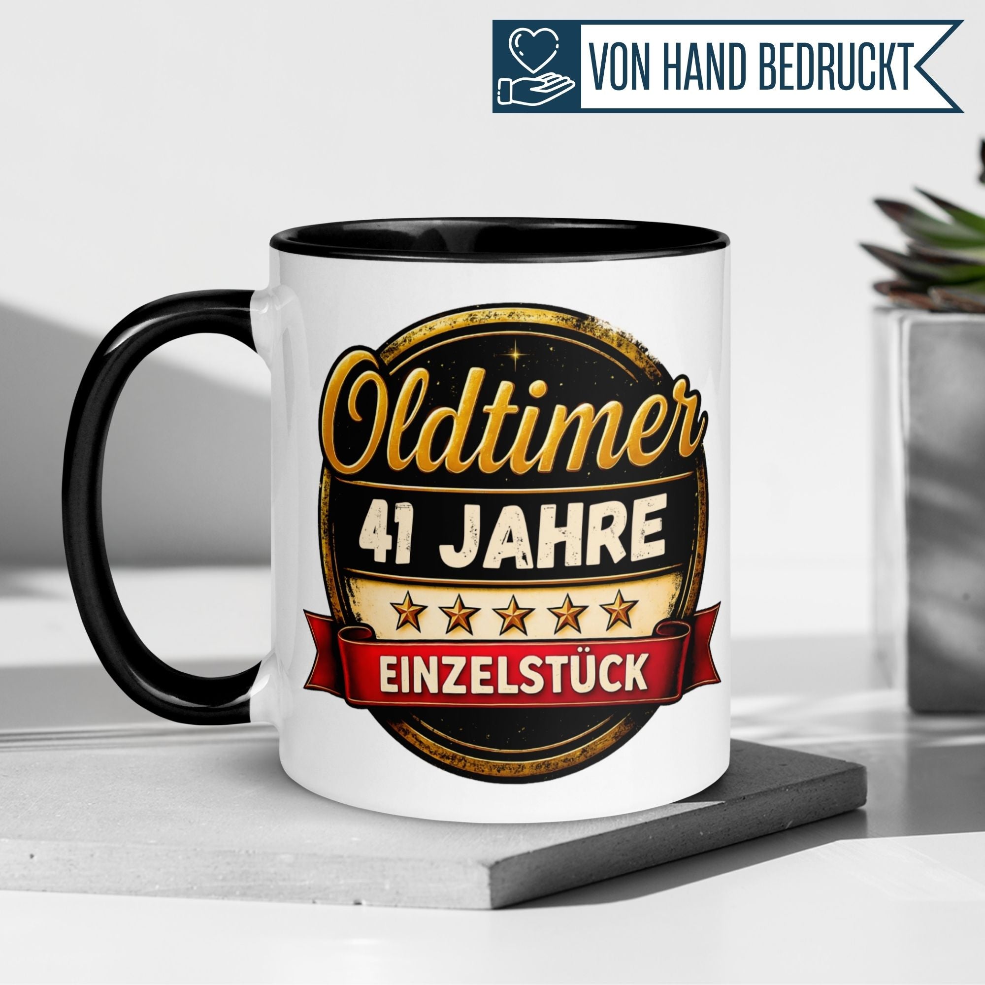 Tasse 41. Geburtstag Mann Frau – „Oldtimer – 41 Jahre – Einzelstück“ – Geschenk zum Geburtstag Männer Frauen