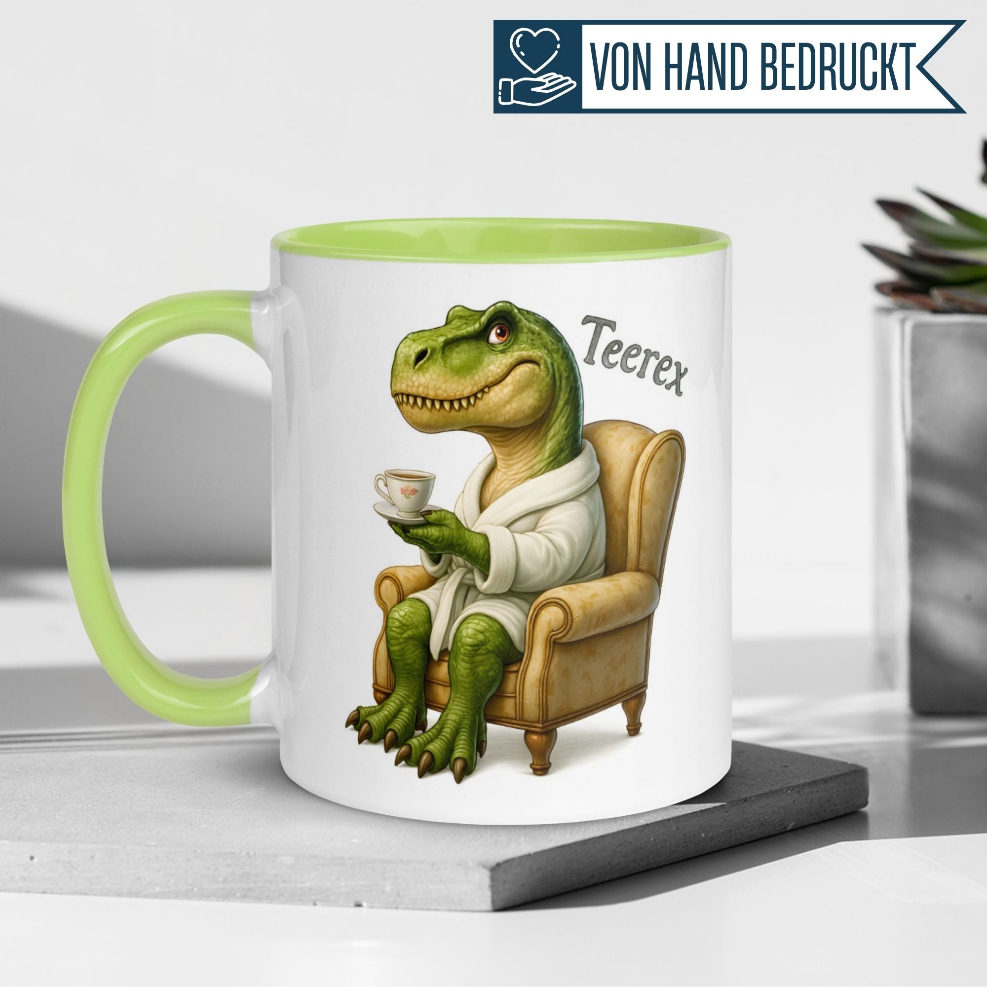 Tasse Dinosaurier – „Teerex“ – Dino Geschenk Becher für Tee und T-Rex Fans
