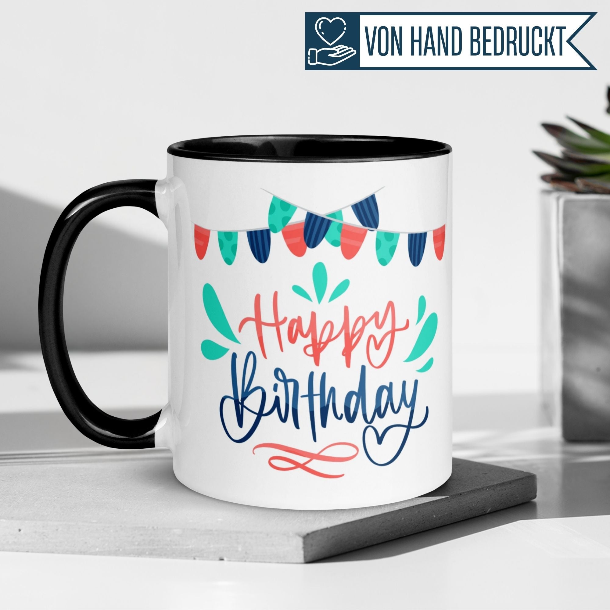 Tasse Geburtstag – „Happy Birthday - Girlanden“ – Geburtstagstasse Mann Frau