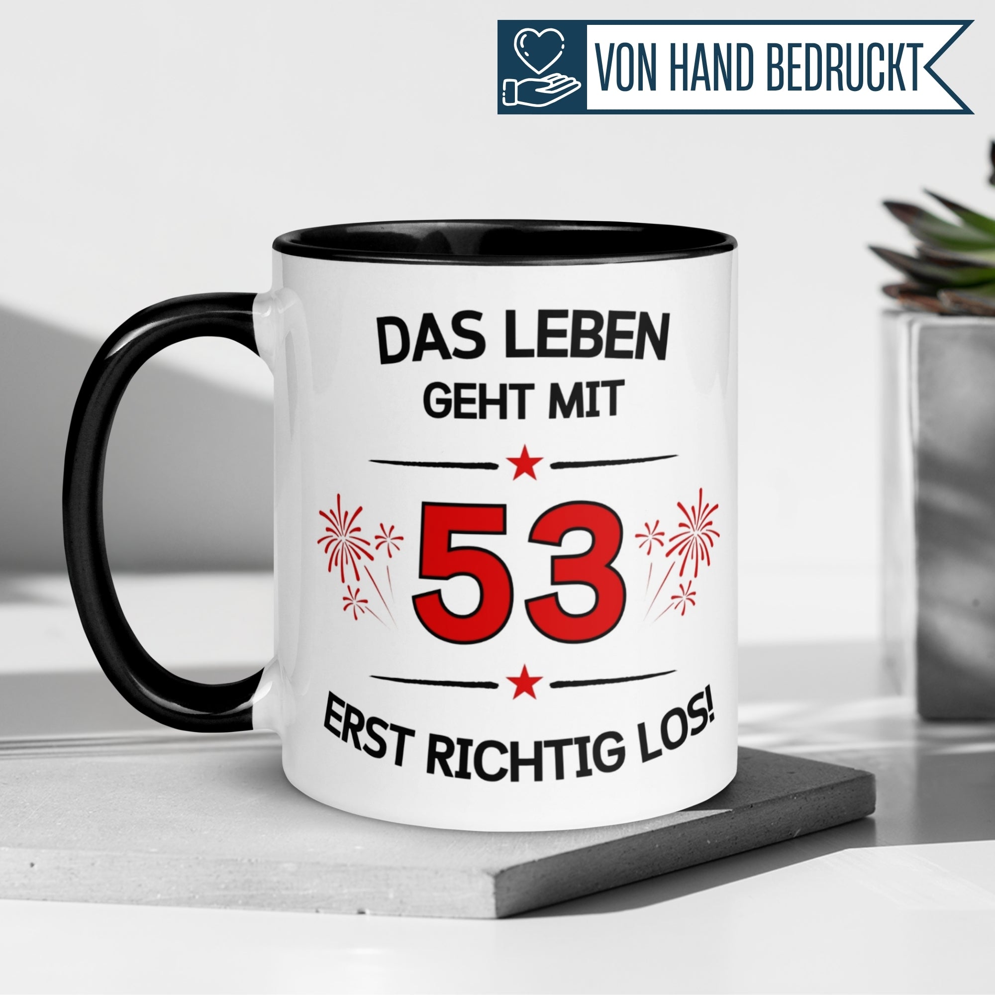 Tasse 53. Geburtstag | Feuerwerk & Spruch | Das Leben geht mit 53 erst Los