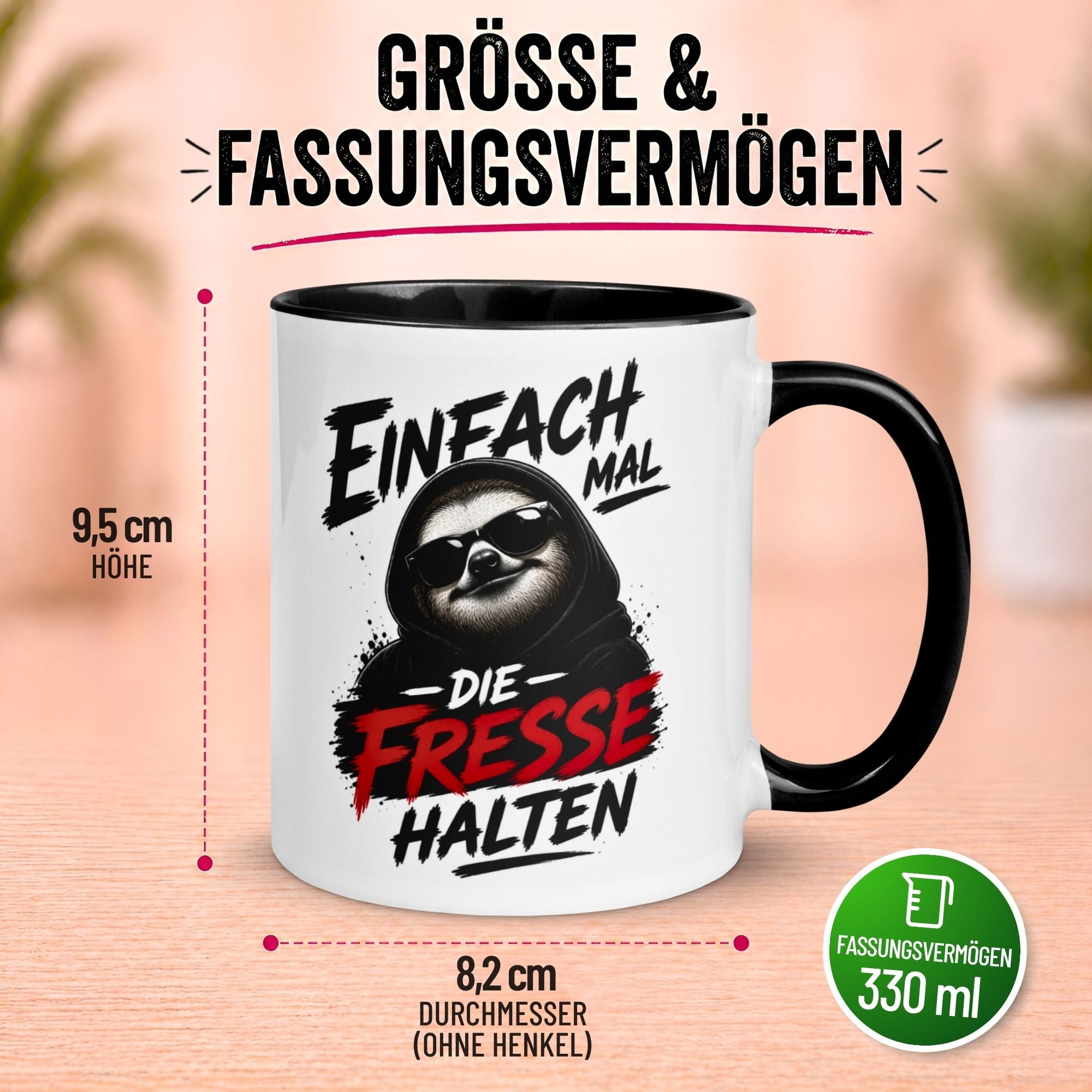 Tasse Faultier – „Einfach mal die Fresse halten“ – lustiger Morgenmuffel Becher