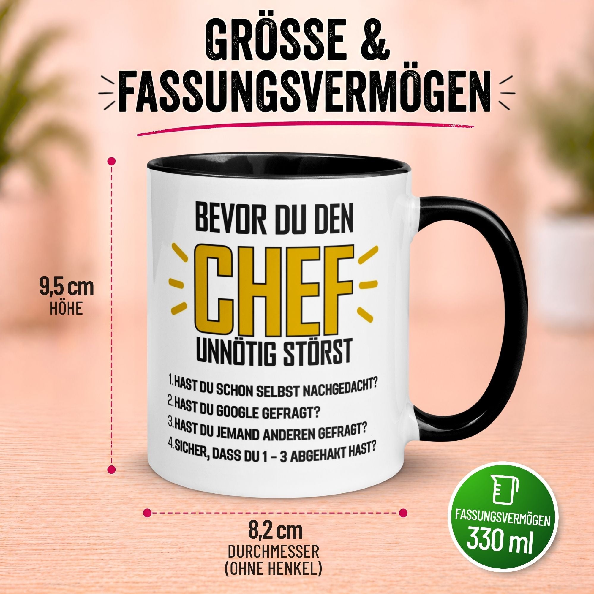 Tasse Chef – „Bevor du den Chef unnötig störst“ – Geschenk Becher Bester Chef