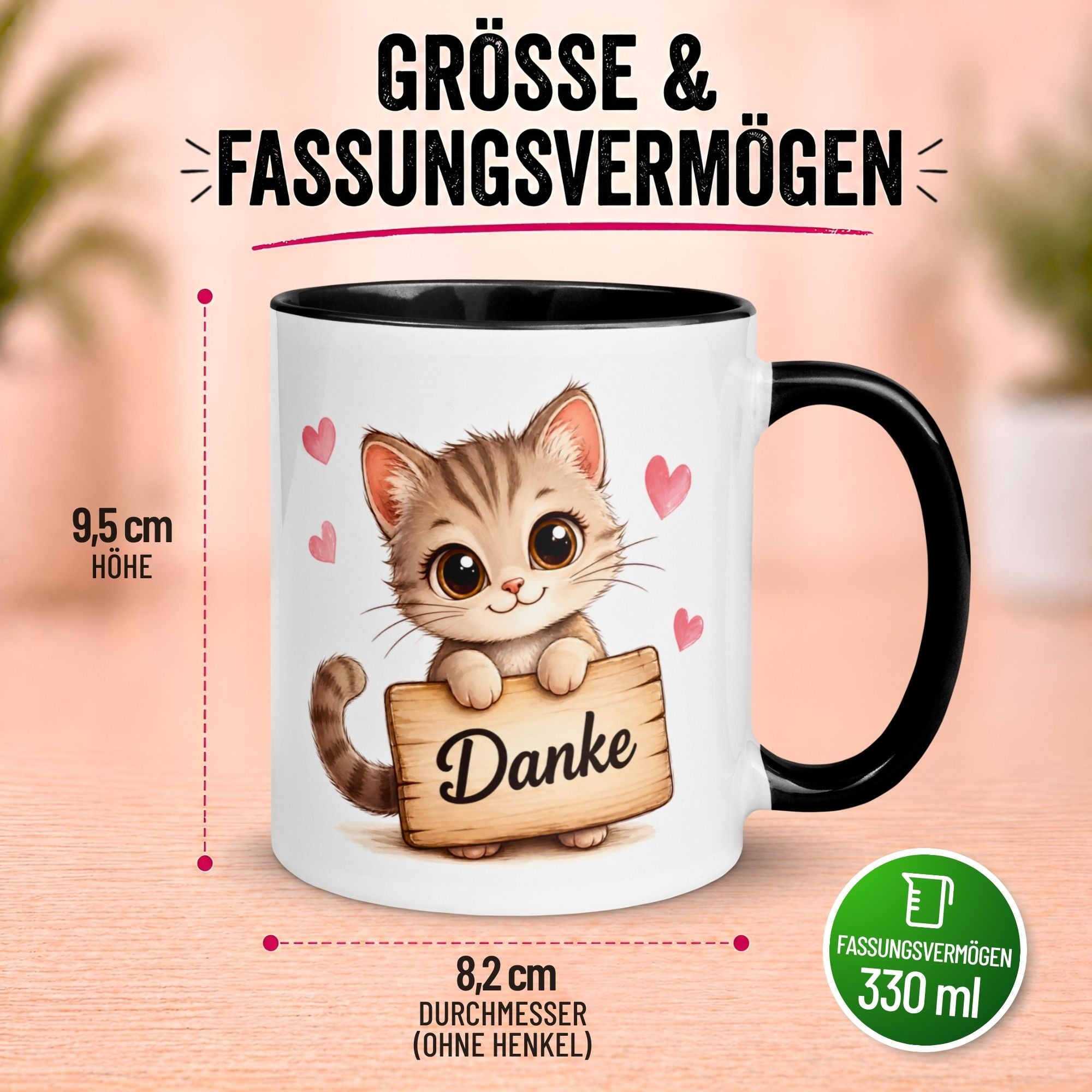 Tasse Danke – „Katze mit Danke Schild“ – Dankeschön Geschenke