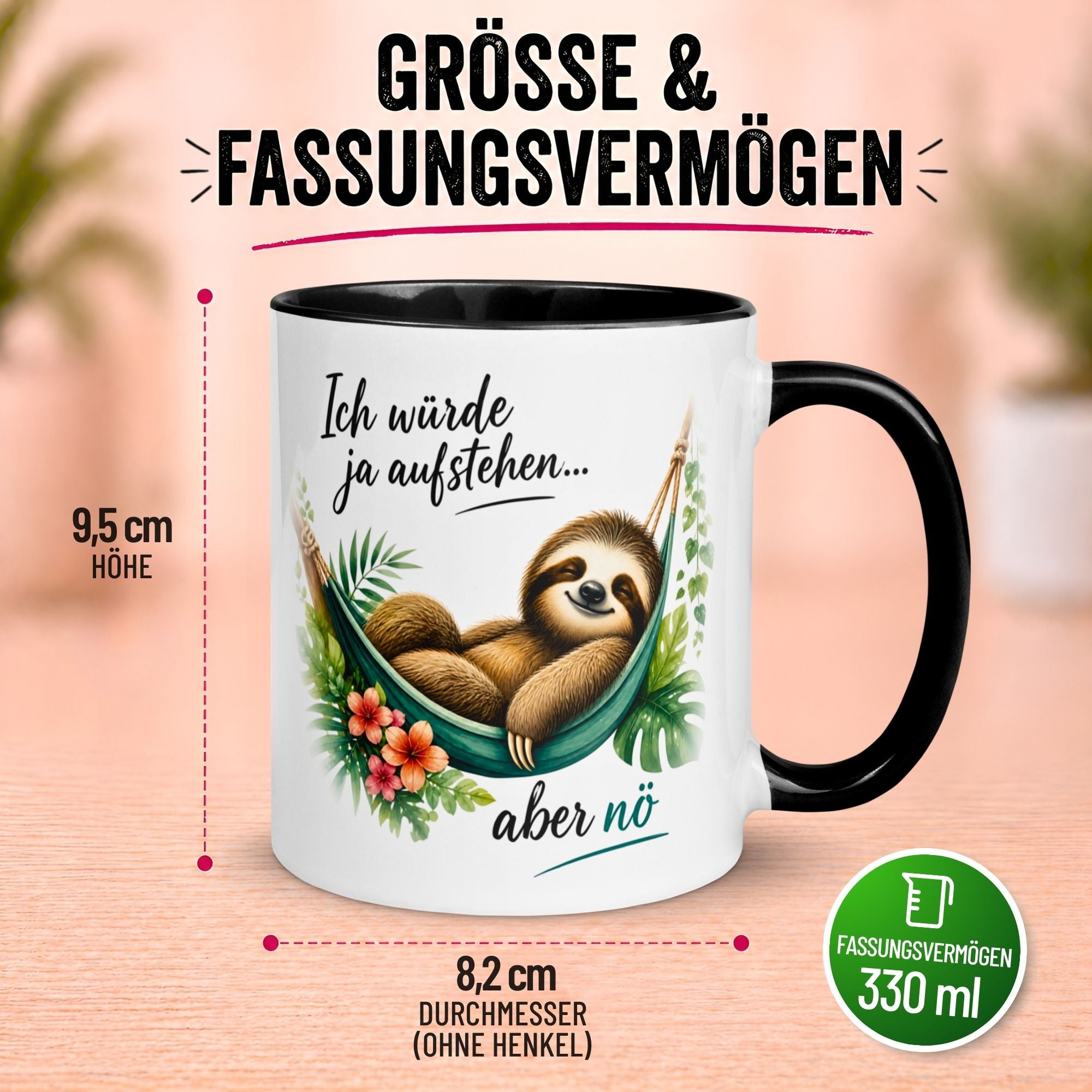 Tasse Faultier – „Ich würde ja aufstehen“ – lustiger Geschenk Becher für Morgenmuffel