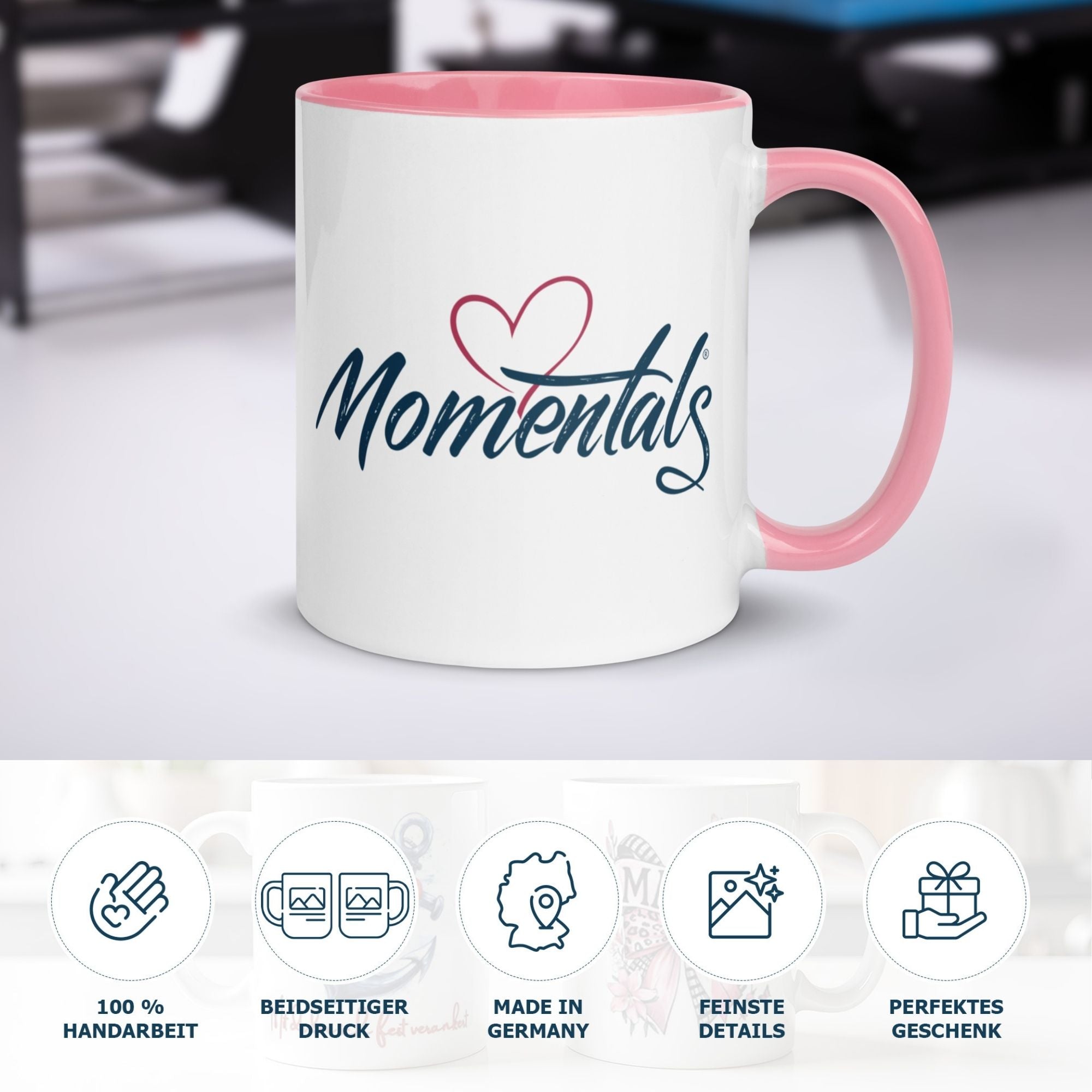 Momentals® mug with pink handle, perfect gift for birthdays with humorous design for women.