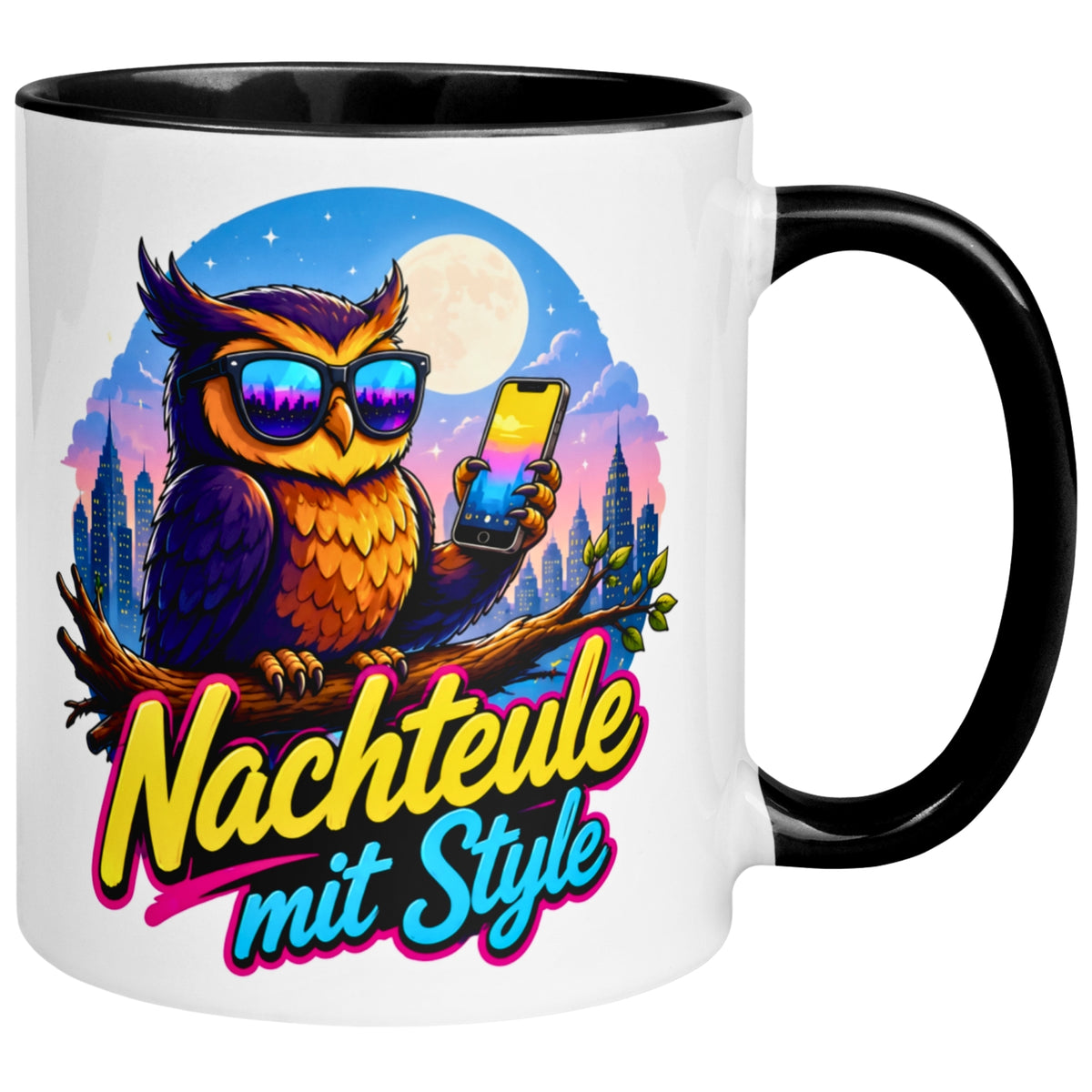Tasse Eule – „Nachteule mit Style“ – lustiger Eulen Geschenk Becher für Nachtschwärmer