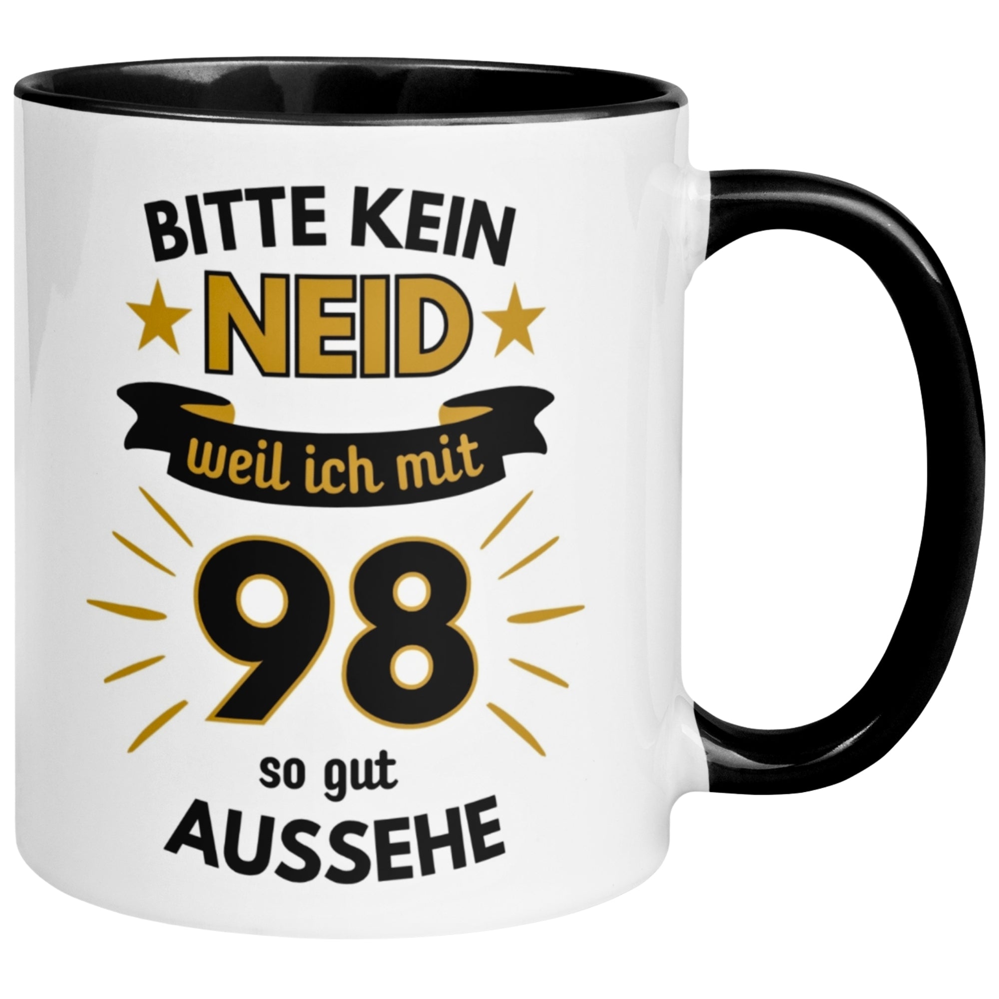 Tasse 98. Geburtstag Mann – „Bitte kein Neid“ – Geschenk zum Geburtstag für Männer