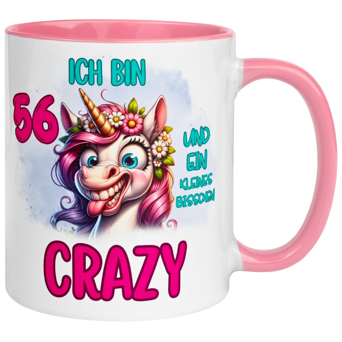 Tasse 56. Geburtstag Frau – „Ich bin 56 und ein kleines bisschen Crazy“ – Geschenk zum Geburtstag Frauen