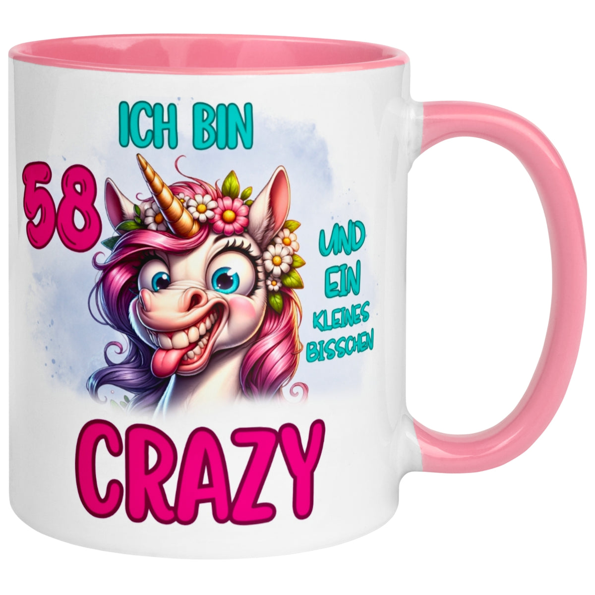 Tasse 58. Geburtstag Frau – „Ich bin 58 und ein kleines bisschen Crazy“ – Geschenk zum Geburtstag Frauen