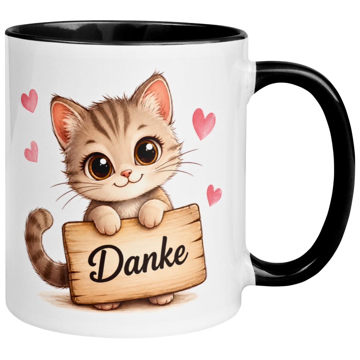 Tasse Danke – „Katze mit Danke Schild“ – Dankeschön Geschenke
