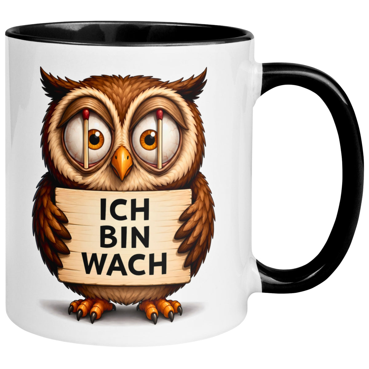 Tasse Eule – „Ich bin wach“ – lustiger Eulen Geschenk Becher für Morgenmuffel
