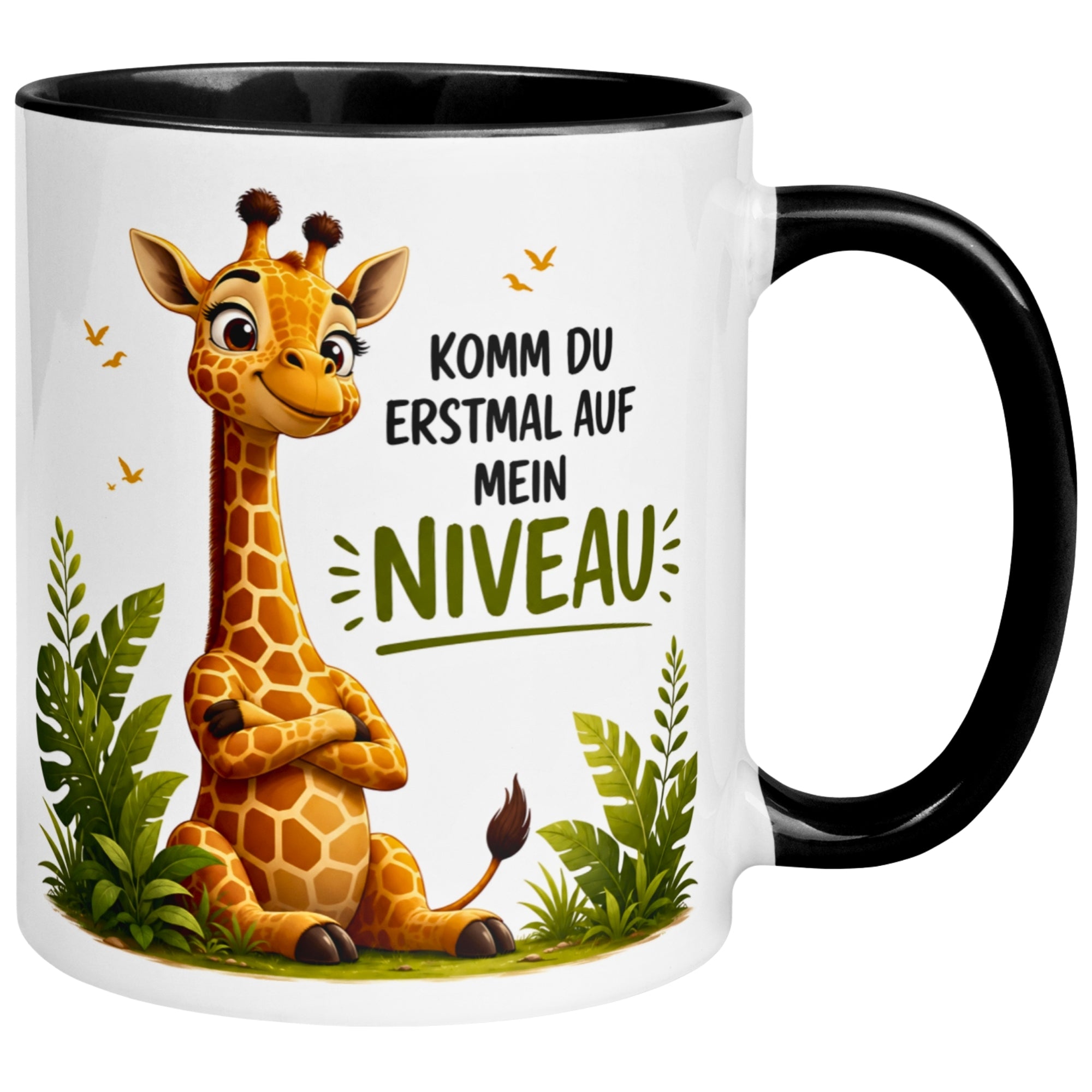 Tasse Giraffe – „Komm du erstmal auf mein Niveau“ – lustiger Giraffen Geschenk Becher