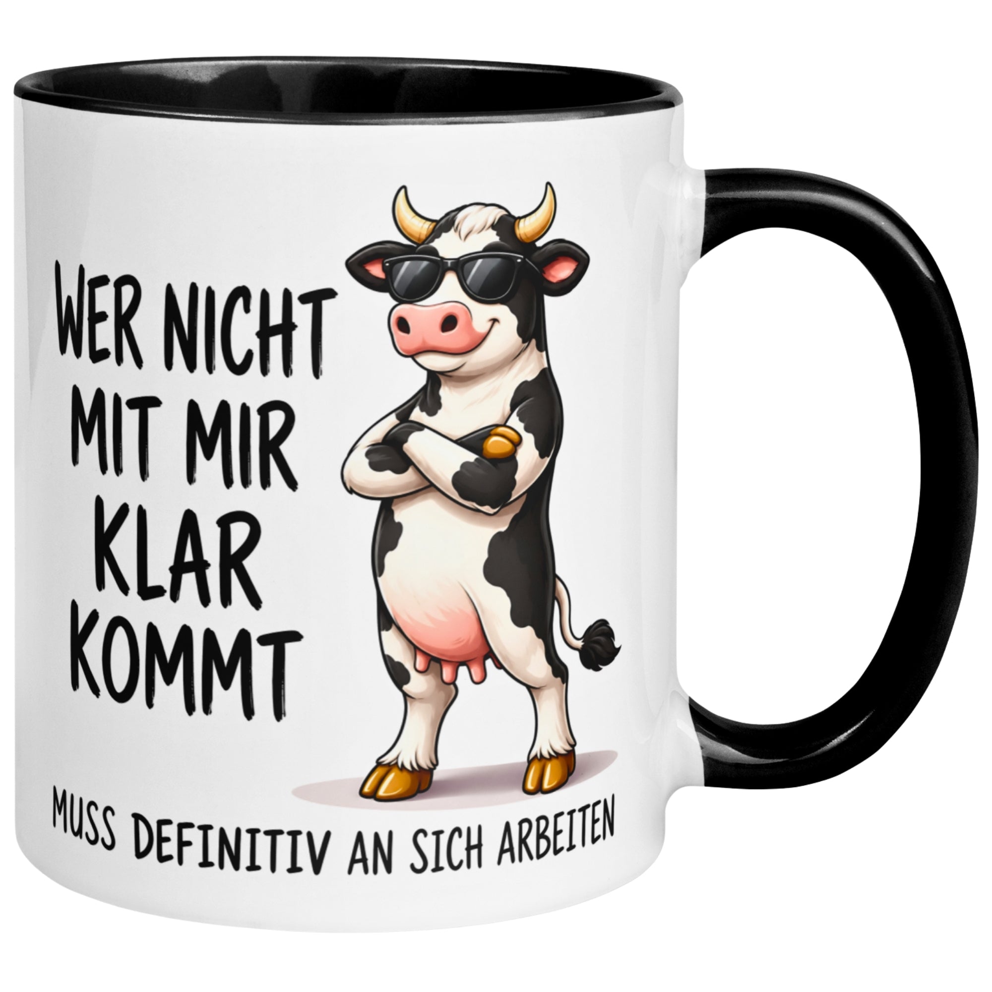 Tasse Kuh – „Wer nicht mit mir klar kommt“ – lustiger Kuh Geschenk Becher