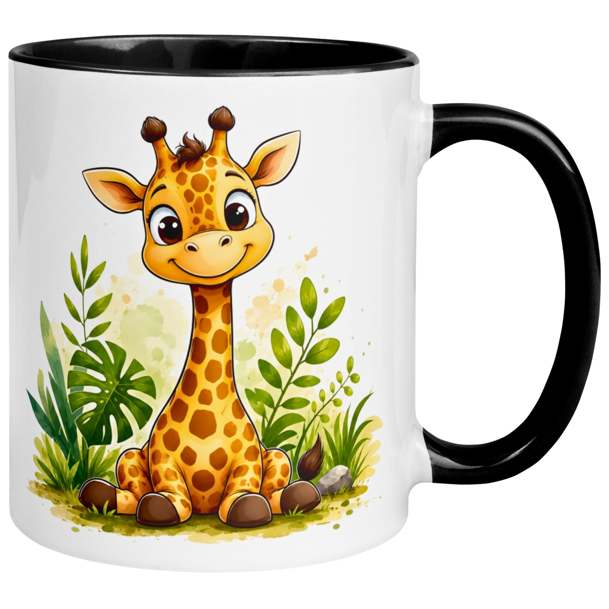 Tasse Giraffe – „Niedliche Giraffe im Gras“ – lustiger Giraffen Geschenk Becher