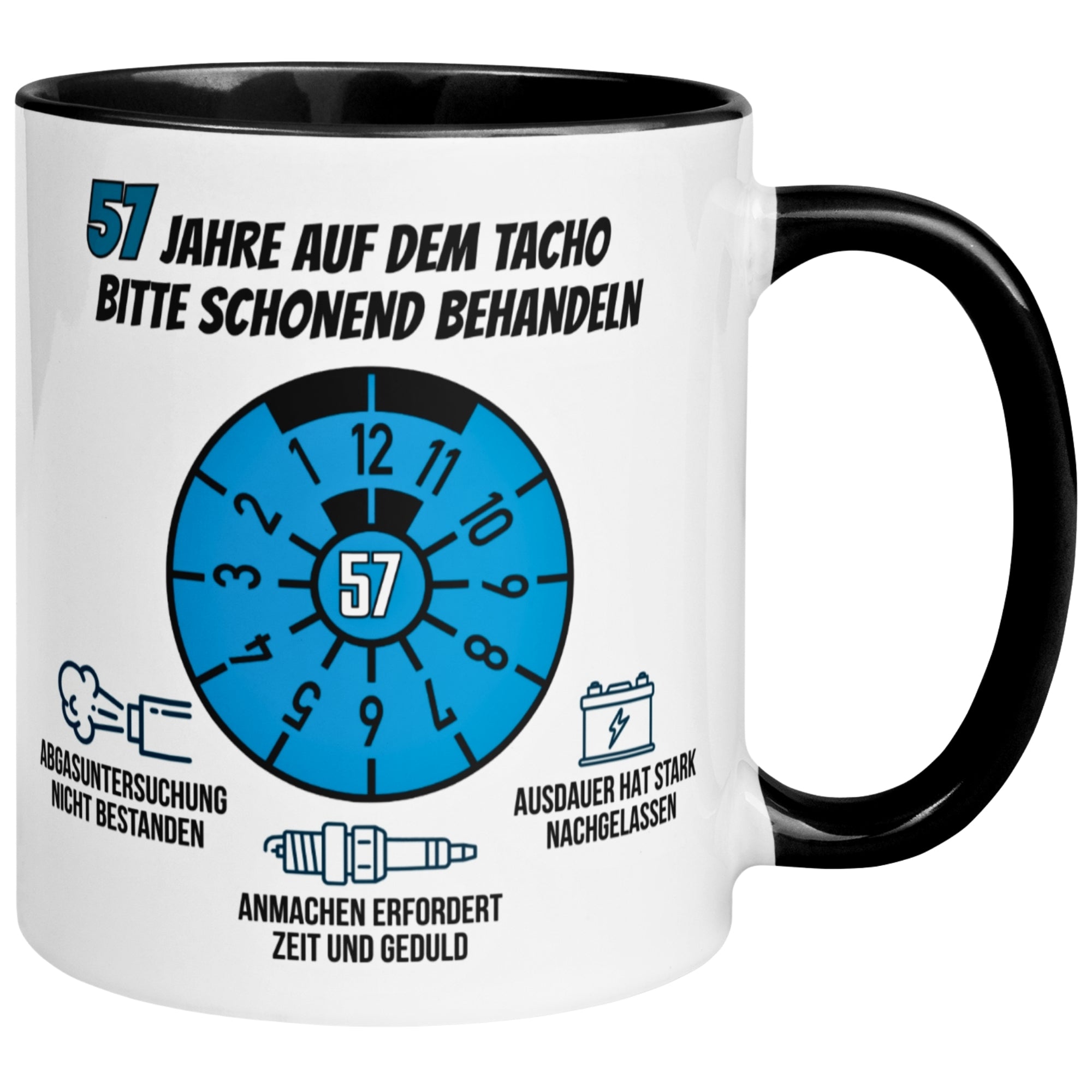 Tasse 57. Geburtstag Mann – „57 Jahre auf dem Tacho - Schonend Behandeln“ – Geschenk zum Geburtstag für Männer