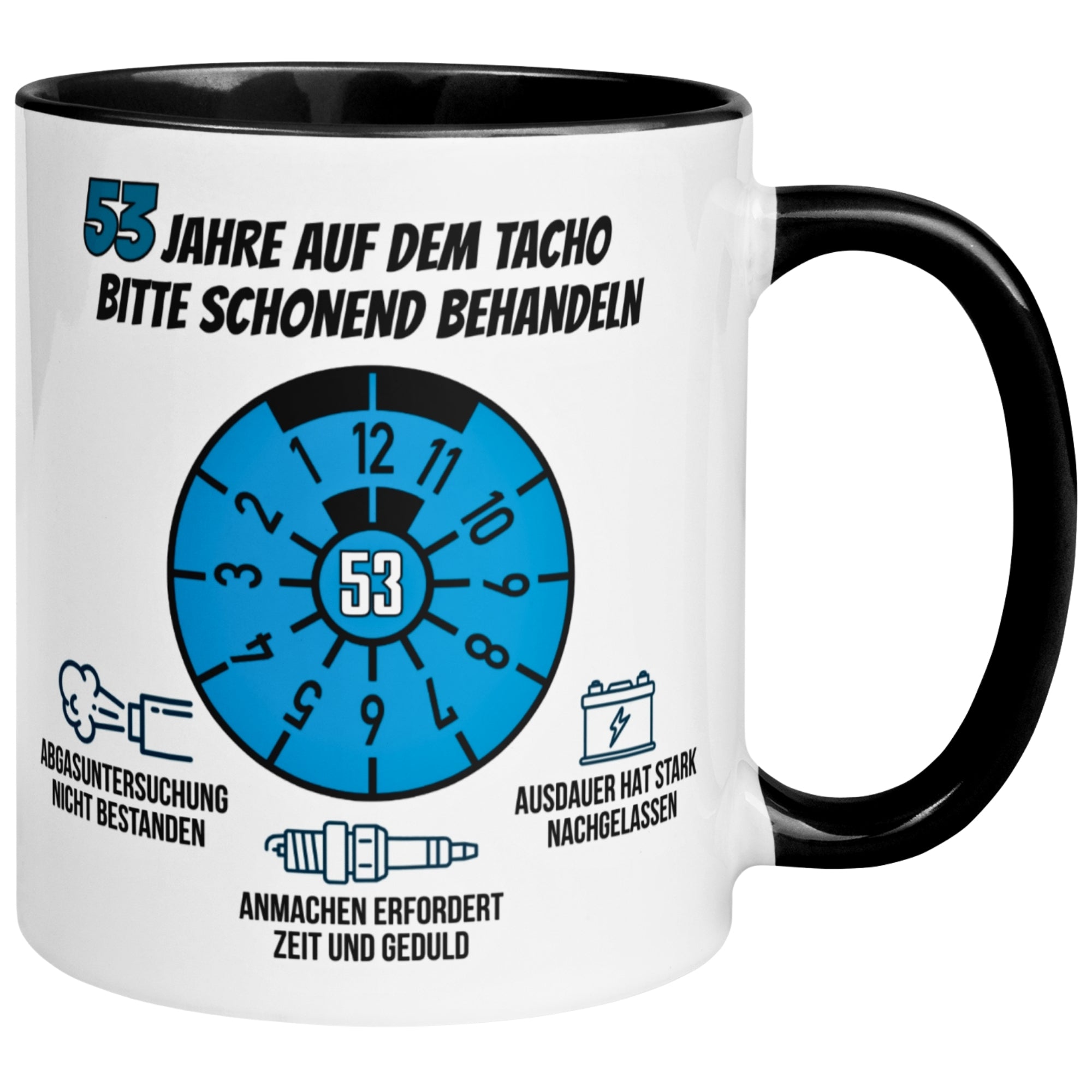 Tasse 53. Geburtstag Mann – „53 Jahre auf dem Tacho - Schonend Behandeln“ – Geschenk zum Geburtstag für Männer