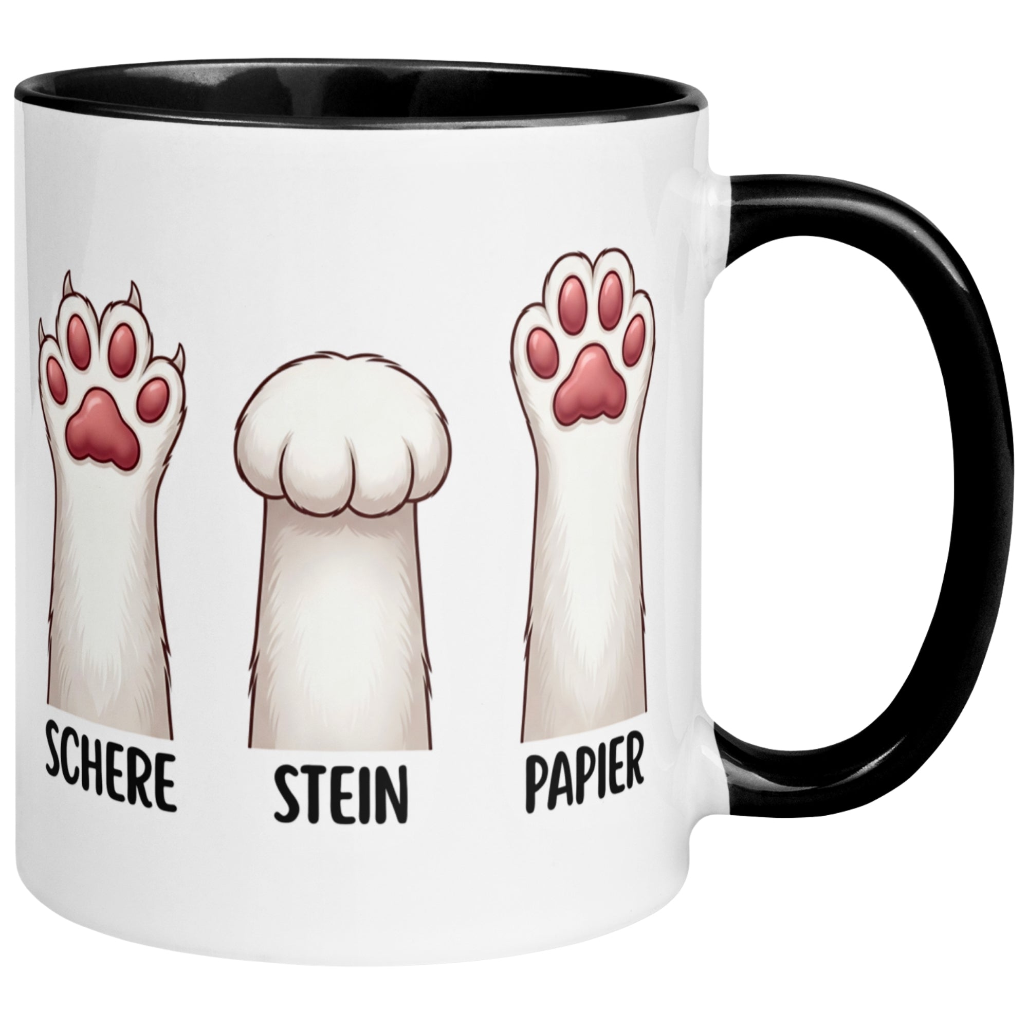 Tasse Katze – „Schere - Stein - Papier“ – lustiger Katzen Geschenk Becher