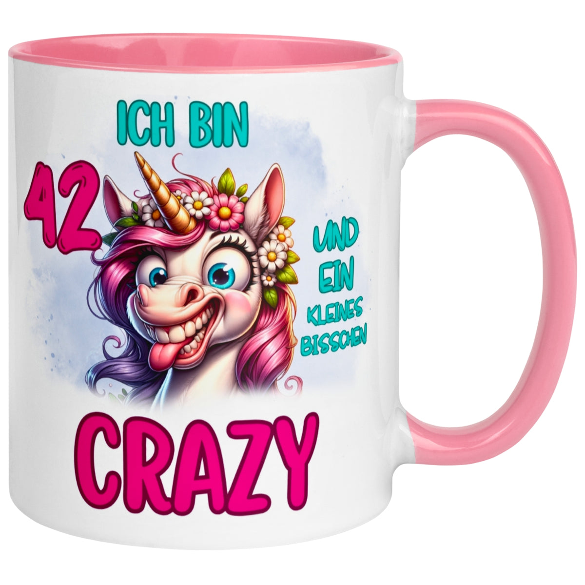 Tasse 42. Geburtstag Frau – „Ich bin 42 und ein kleines bisschen Crazy“ – Geschenk zum Geburtstag Frauen