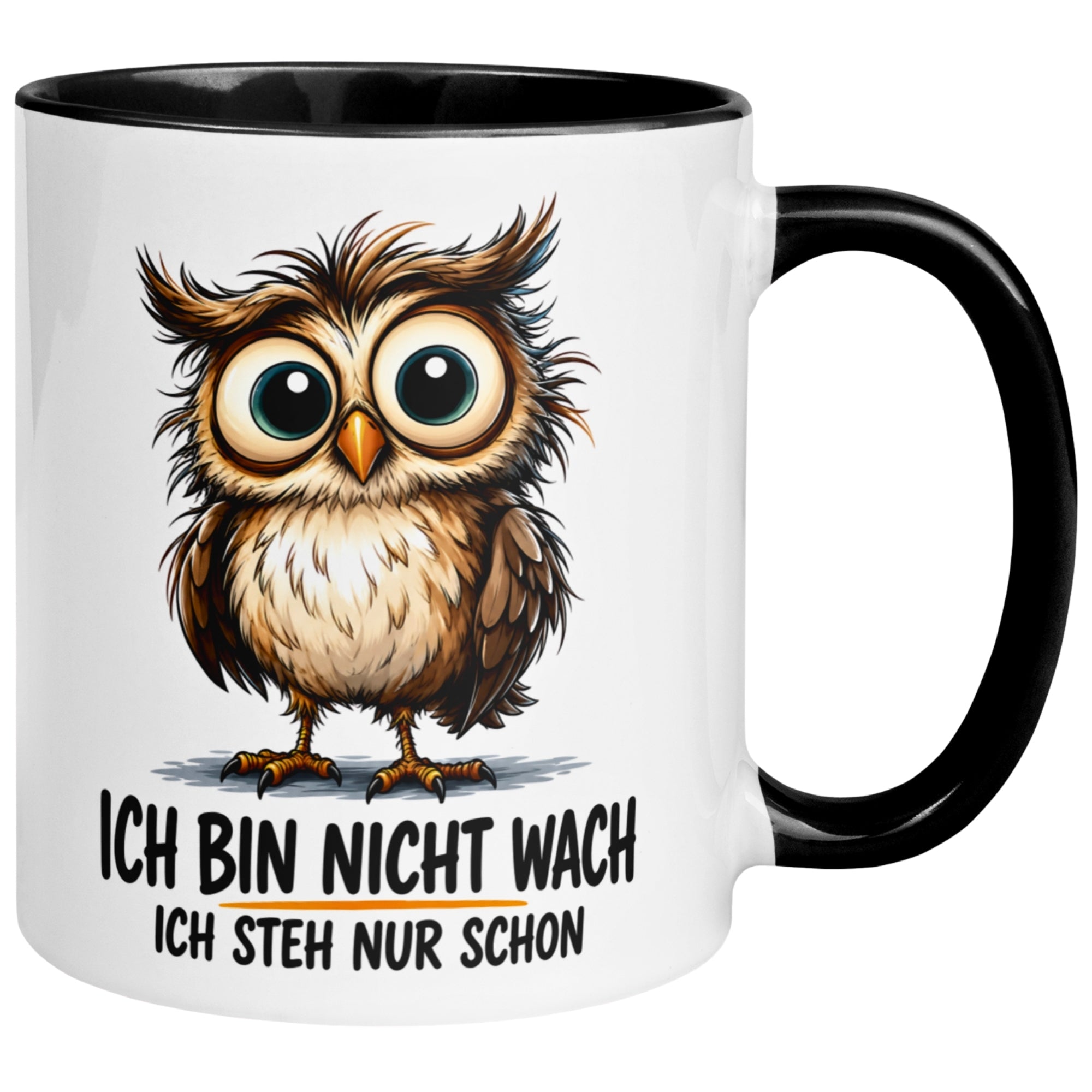 Tasse Eule – „Ich bin nicht wach“ – lustiger Eulen Geschenk Becher für Morgenmuffel