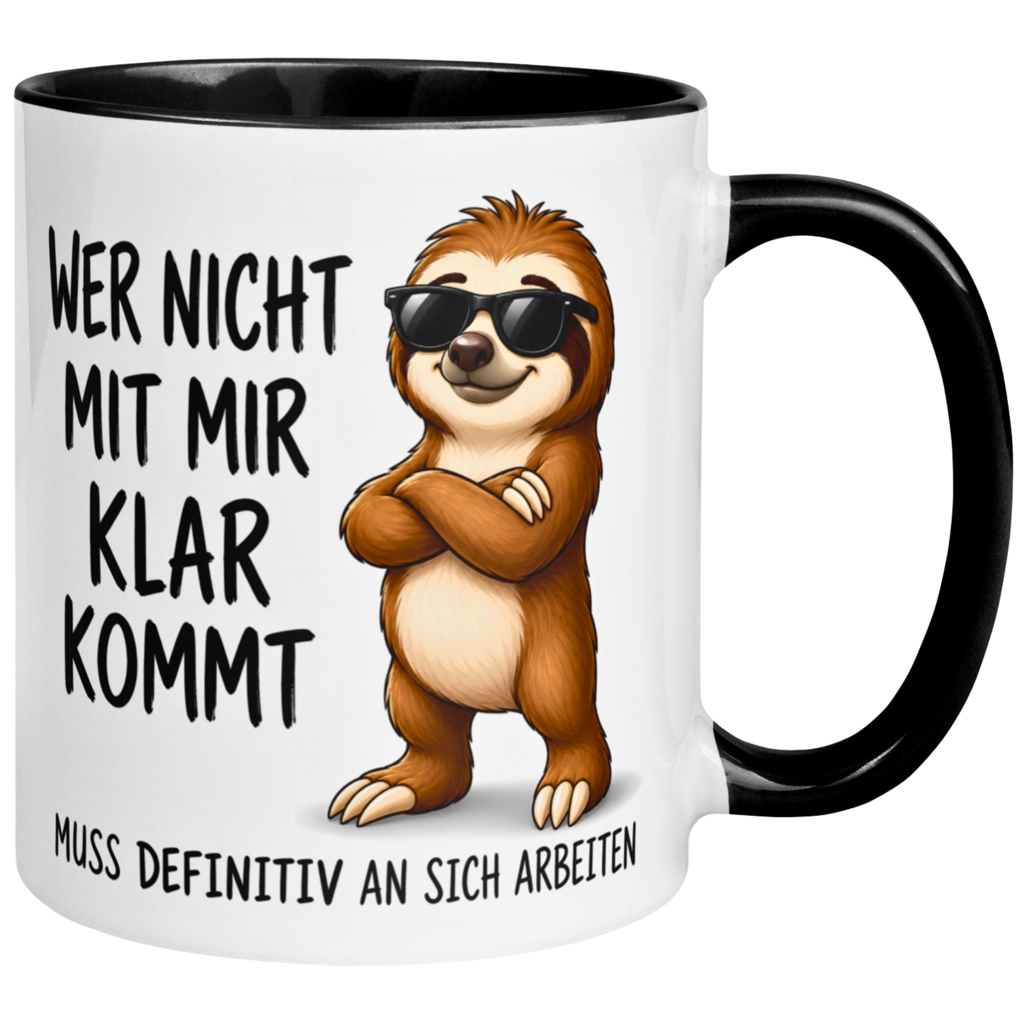 Tasse Faultier – „Wer nicht mit mir klar kommt“ – lustiger Geschenk Becher