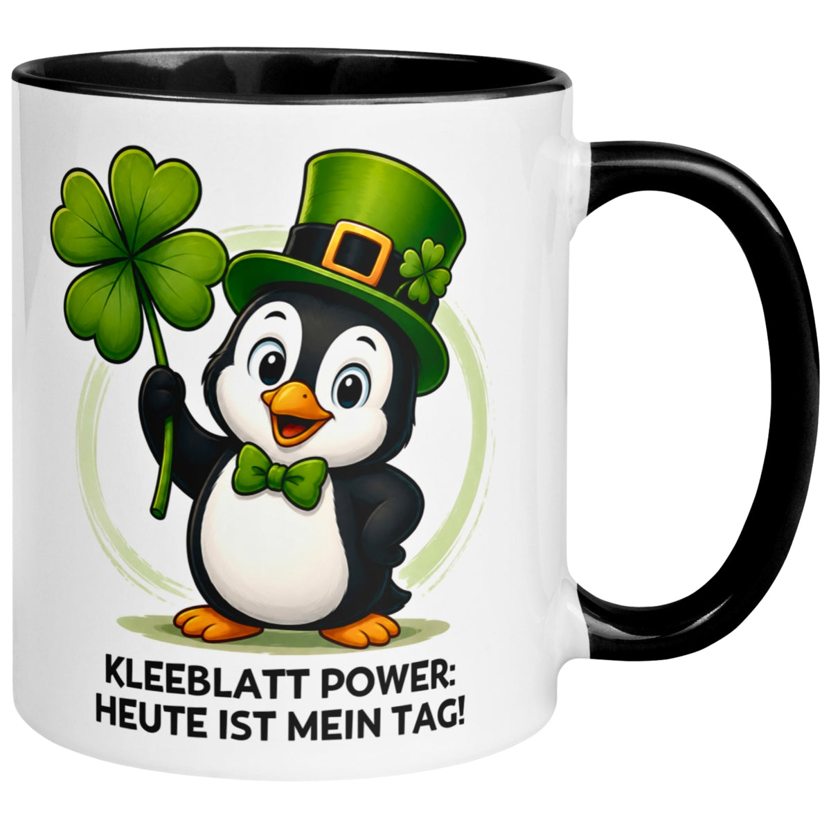 Tasse Pinguin – „Kleeblatt Power - Heute ist mein Tag“ – lustiger Geschenk Becher