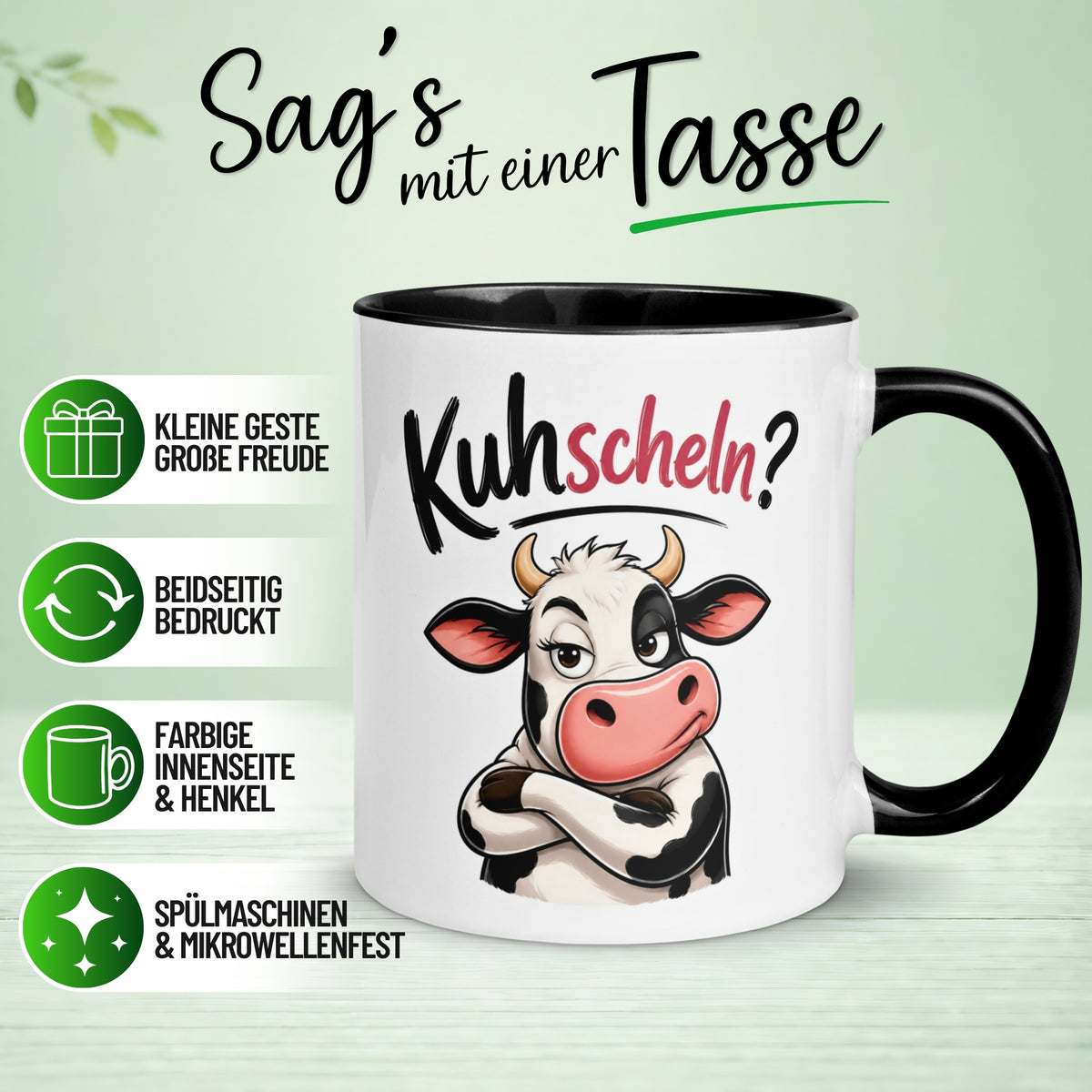 Tasse Kuh – „Kuhscheln?“ – lustiges Ich liebe Dich Geschenk