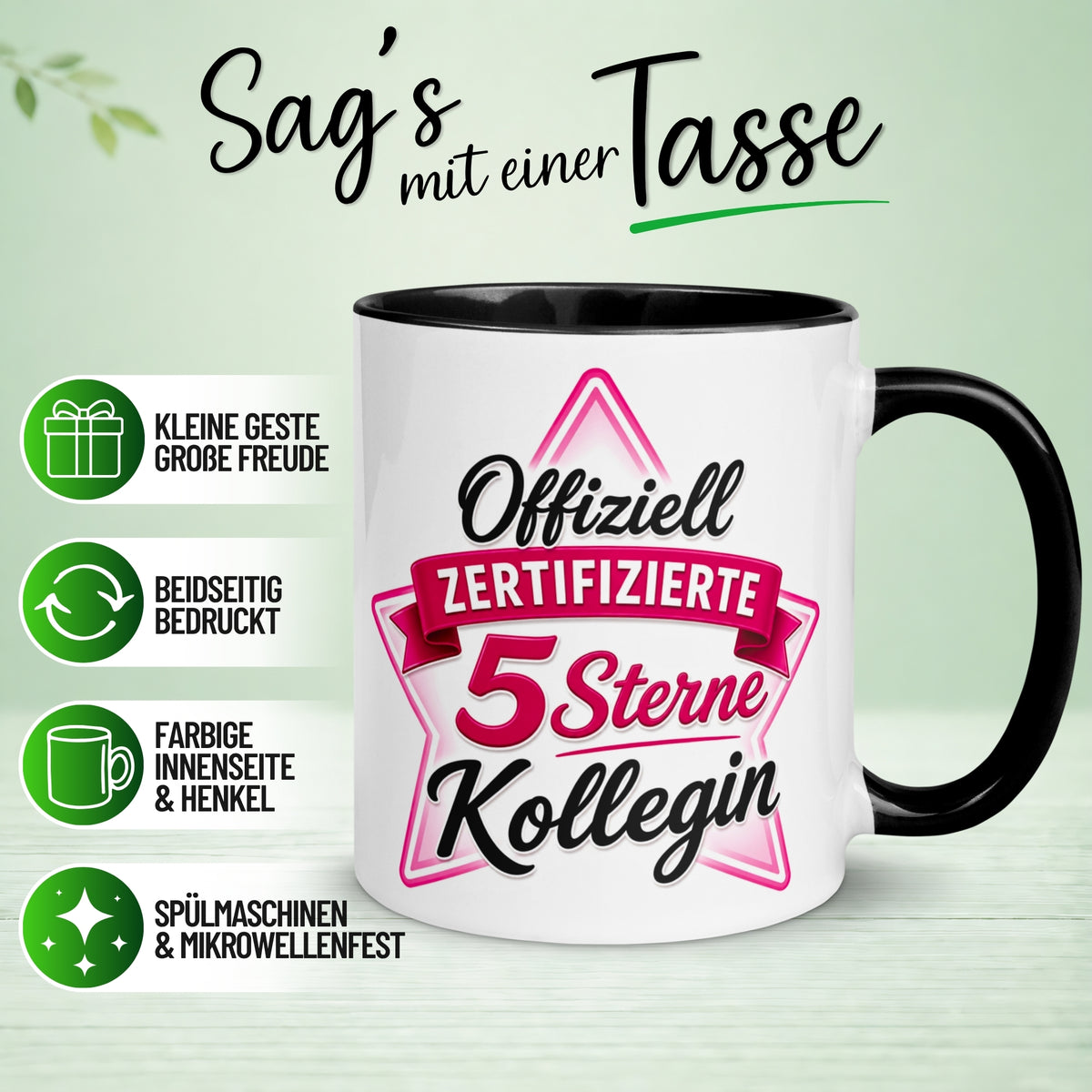 Tasse Kollegin – „Offiziell Zertifizierter 5 Sterne Kollegin“ – Geschenk zum Abschied