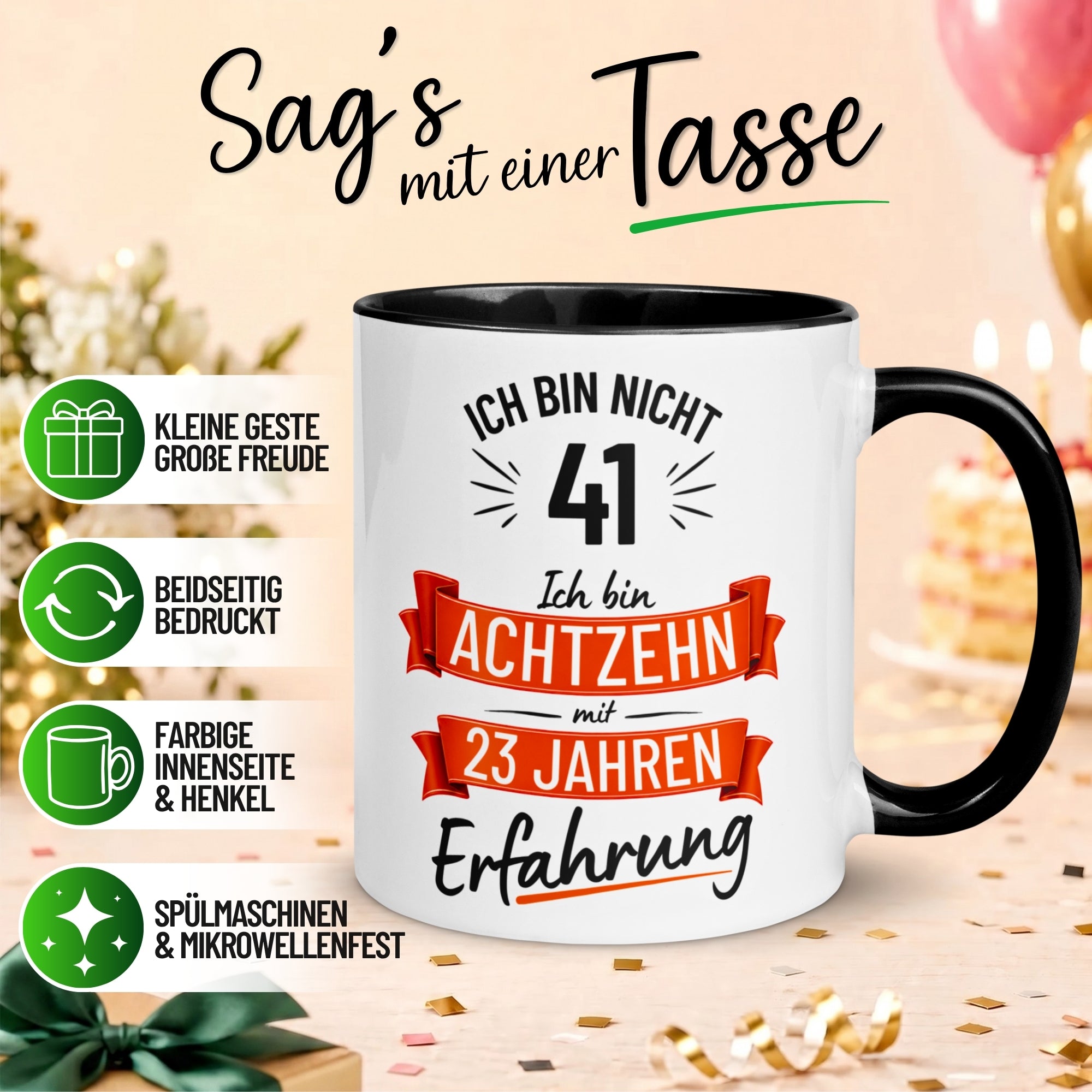 Tasse 41. Geburtstag Mann – „Ich bin nicht 41 – Ich hab Erfahrung“ – Geschenk zum Geburtstag Männer