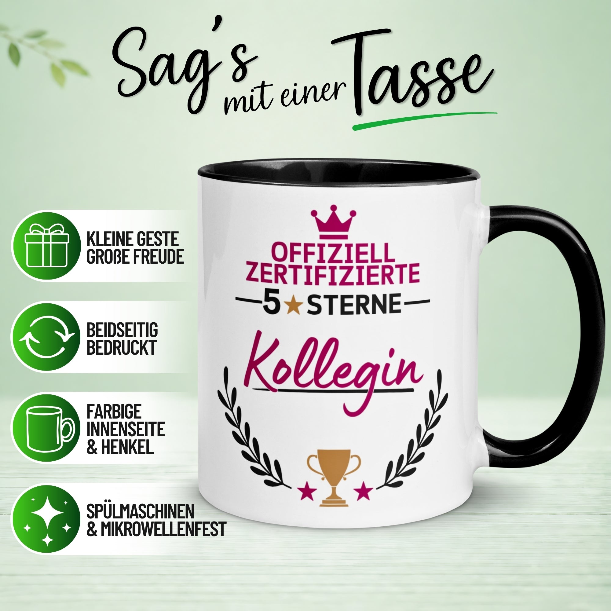 Tasse Kollegin – „Offiziell Zertifizierter 5 Sterne Kollegin“ – Geschenk zum Abschied