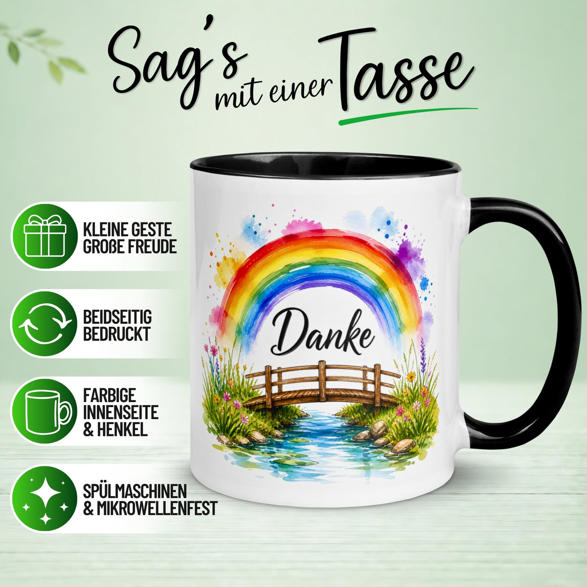 Tasse Danke – „Regenbogen Danke“ – Dankeschön Geschenke Becher