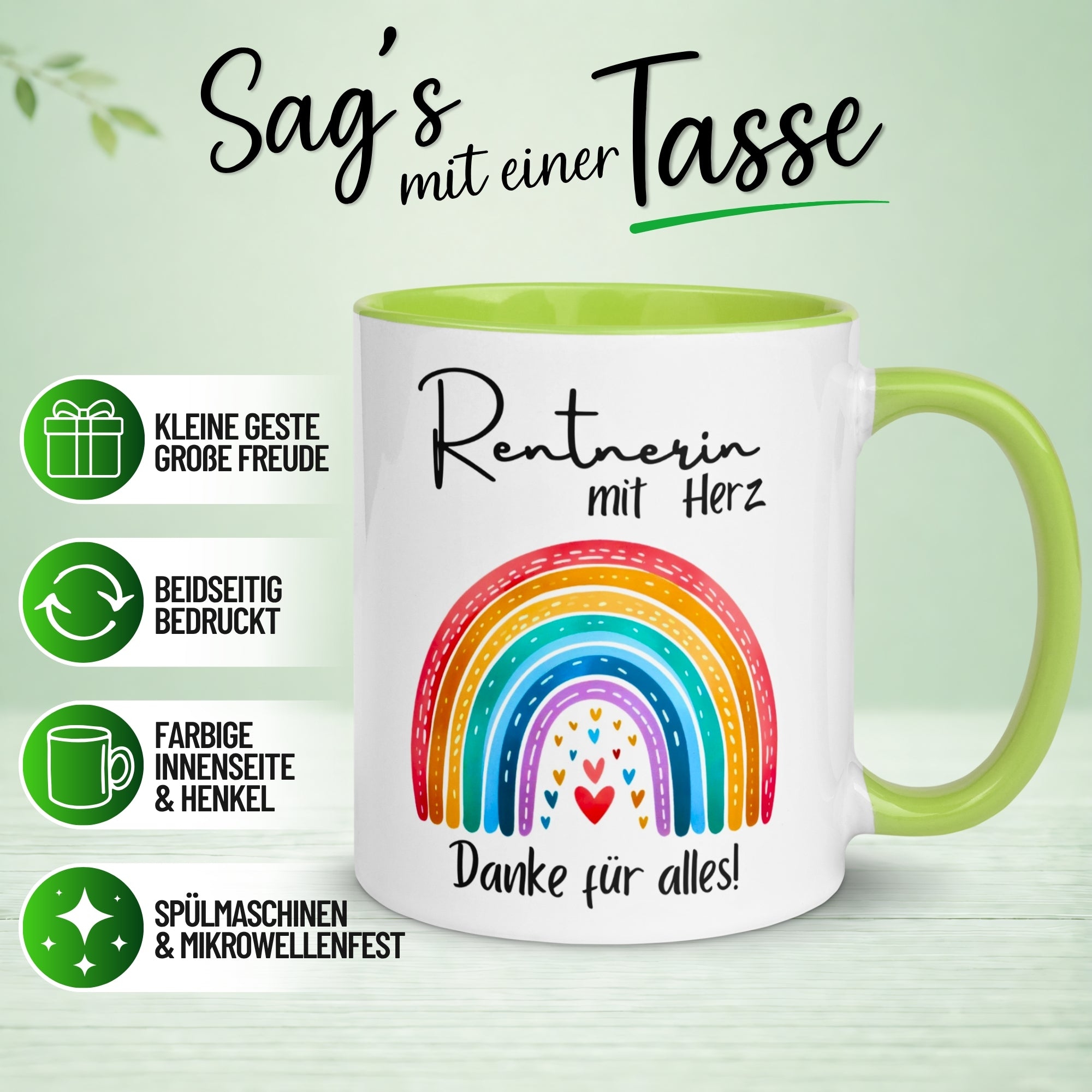 Tasse Rentnerin – „Rentnerin mit Herz – Danke für alles“ – Geschenk Rente Frau