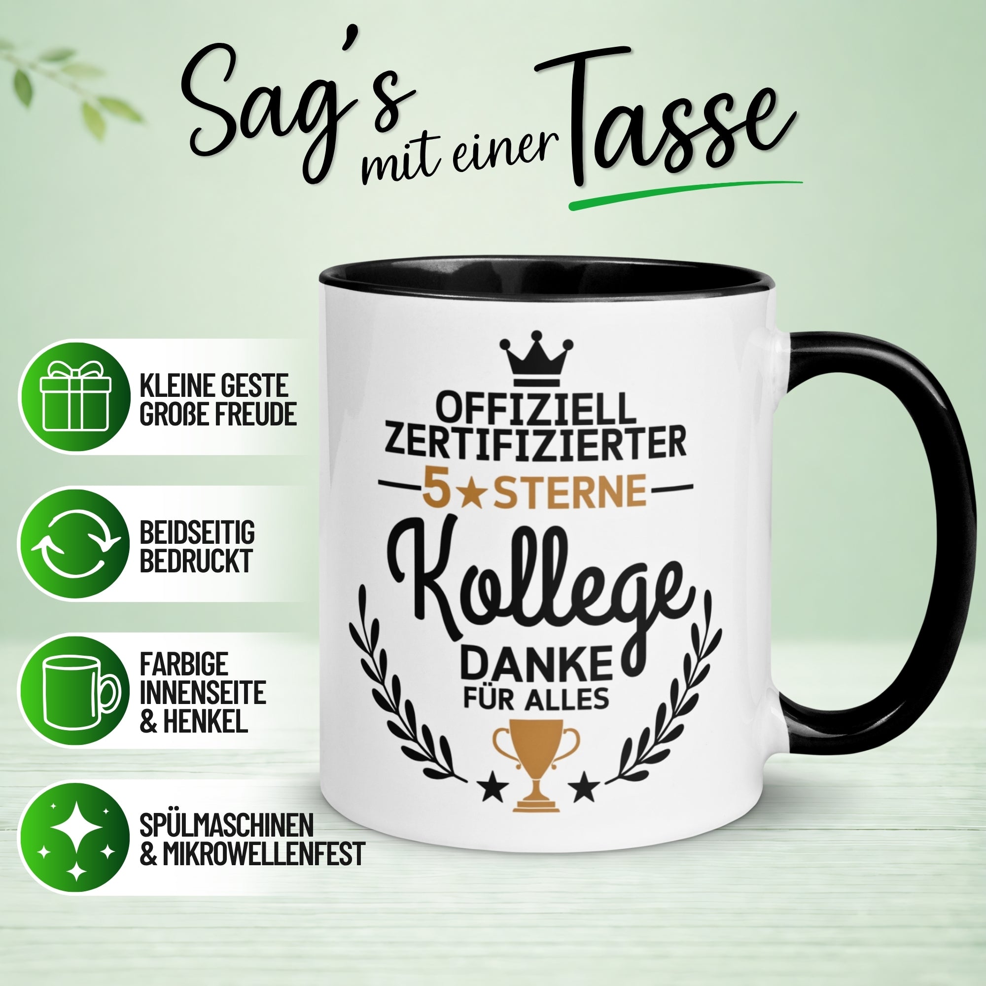 Tasse Kollege – „Offiziell zertifizierter 5-Sterne Kollege“ – Geschenk Abschied Arbeitskollege