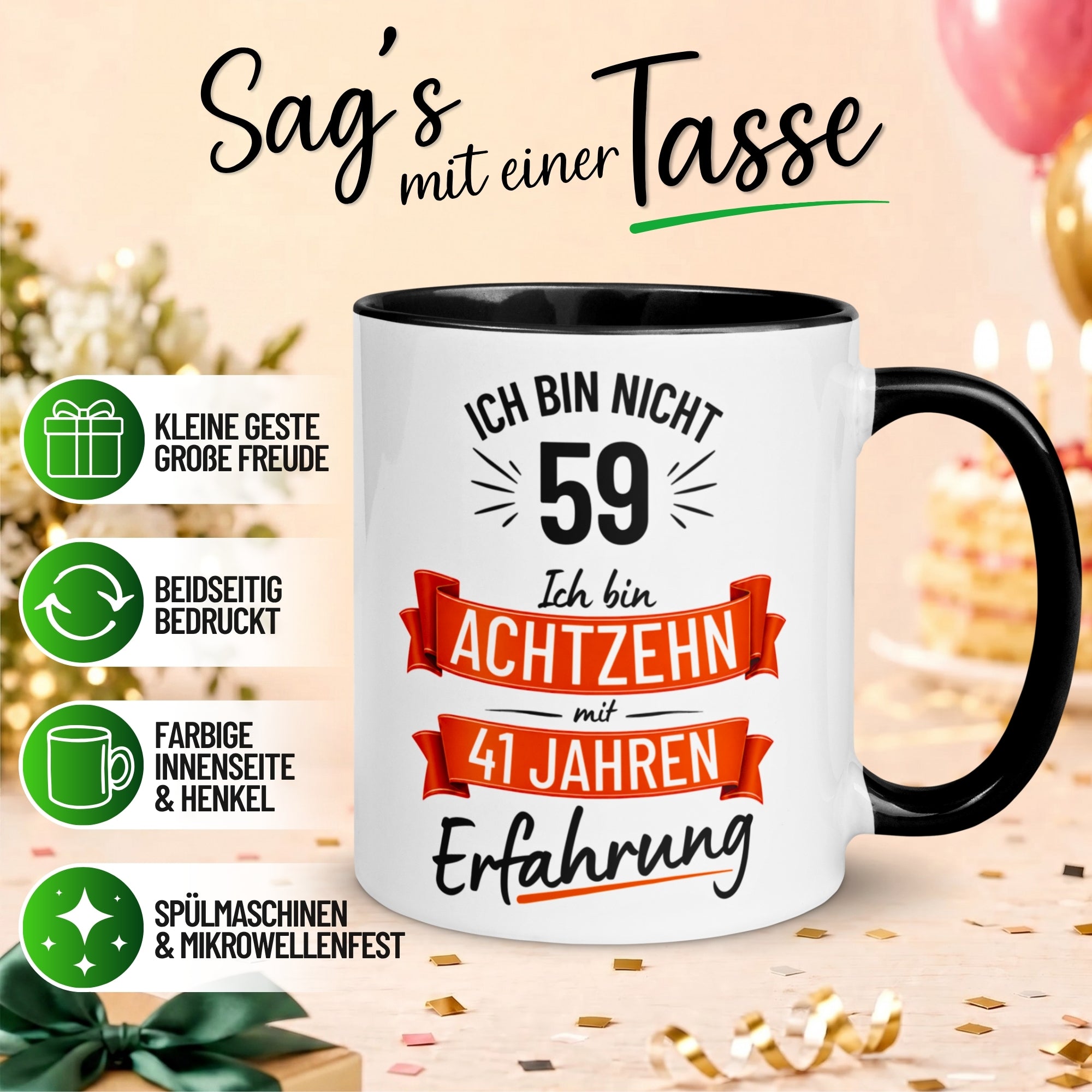 Tasse 59. Geburtstag Mann – „Ich bin nicht 59 – Ich hab Erfahrung“ – Geschenk zum Geburtstag Männer