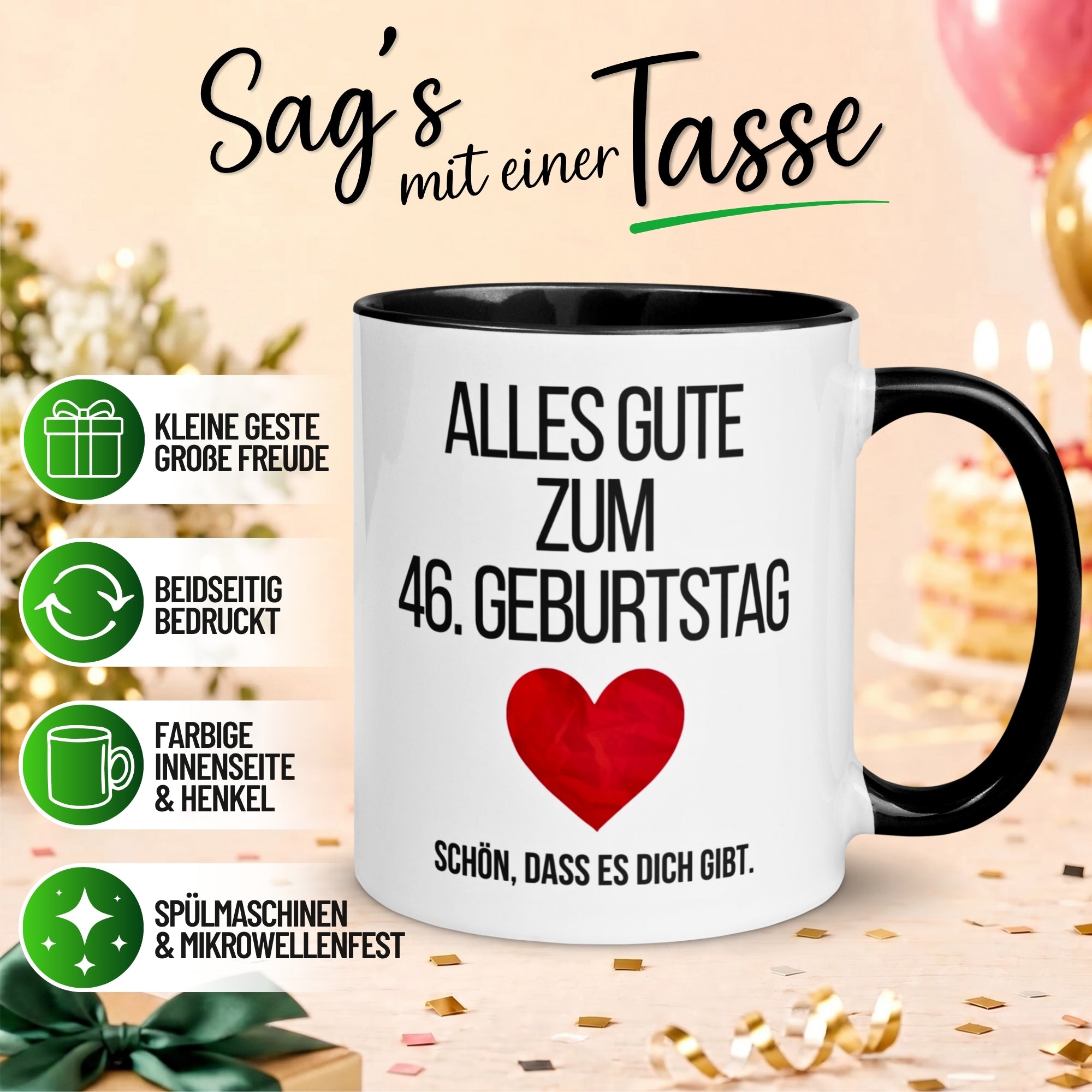 Tasse 46. Geburtstag Mann Frau – „Alles Gute zum Geburtstag“ – Geschenk zum Geburtstag Männer Frauen