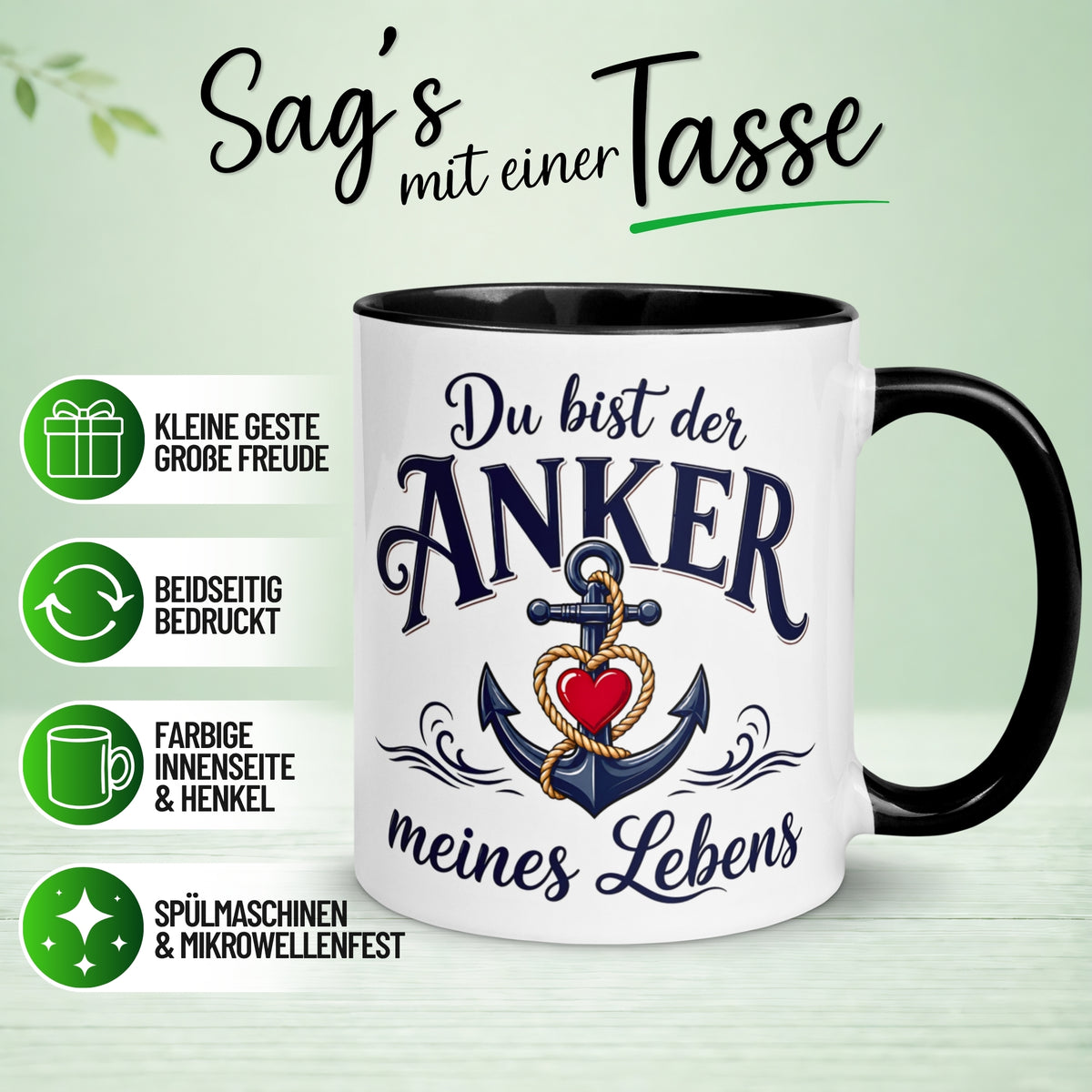 Tasse Liebe – „Anker meines Lebens“ – Ich liebe Dich Geschenk Partner Valentinstag