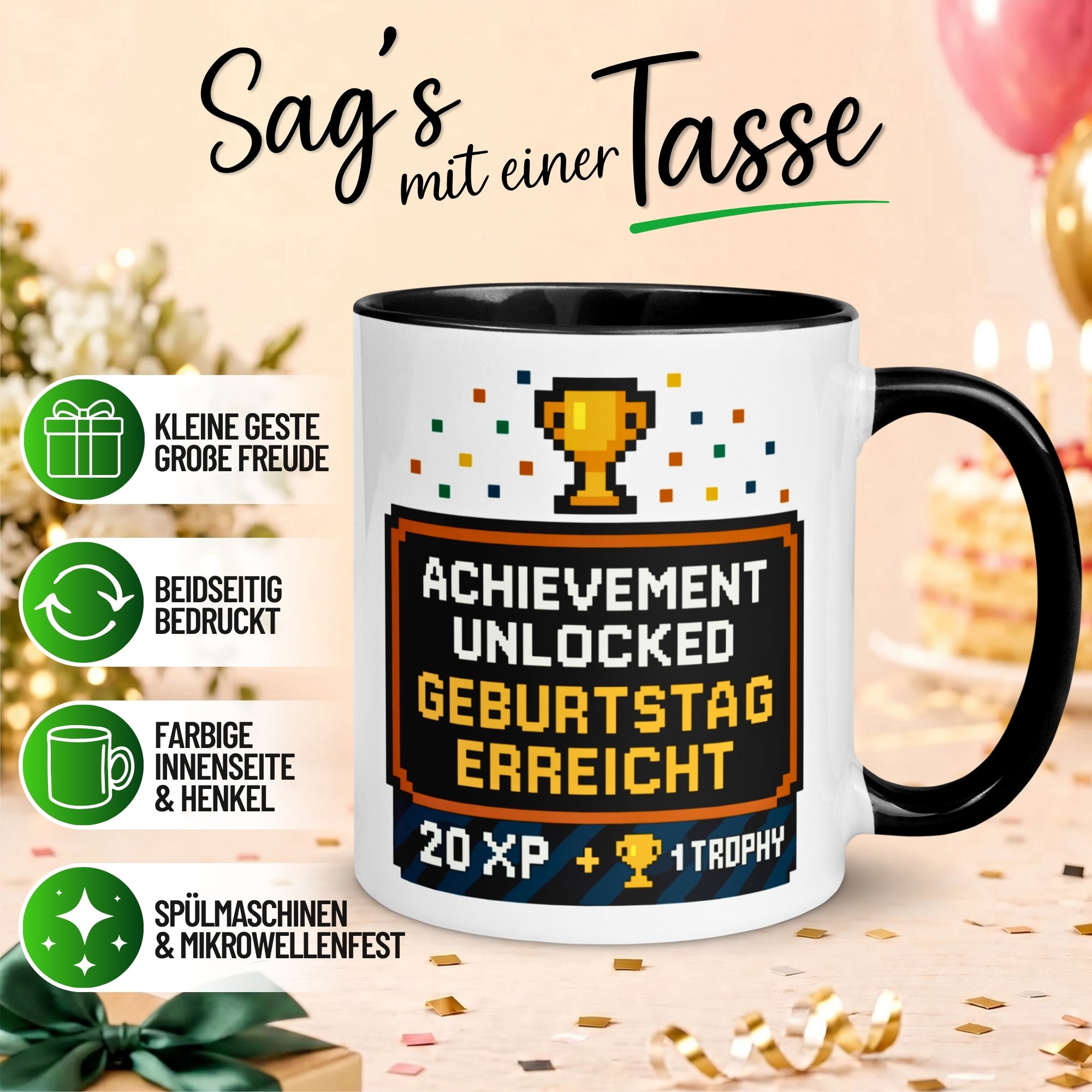 Tasse Geburtstag – „Achievement Unlocked“ – Geburtstagsgeschenk Mann Frau