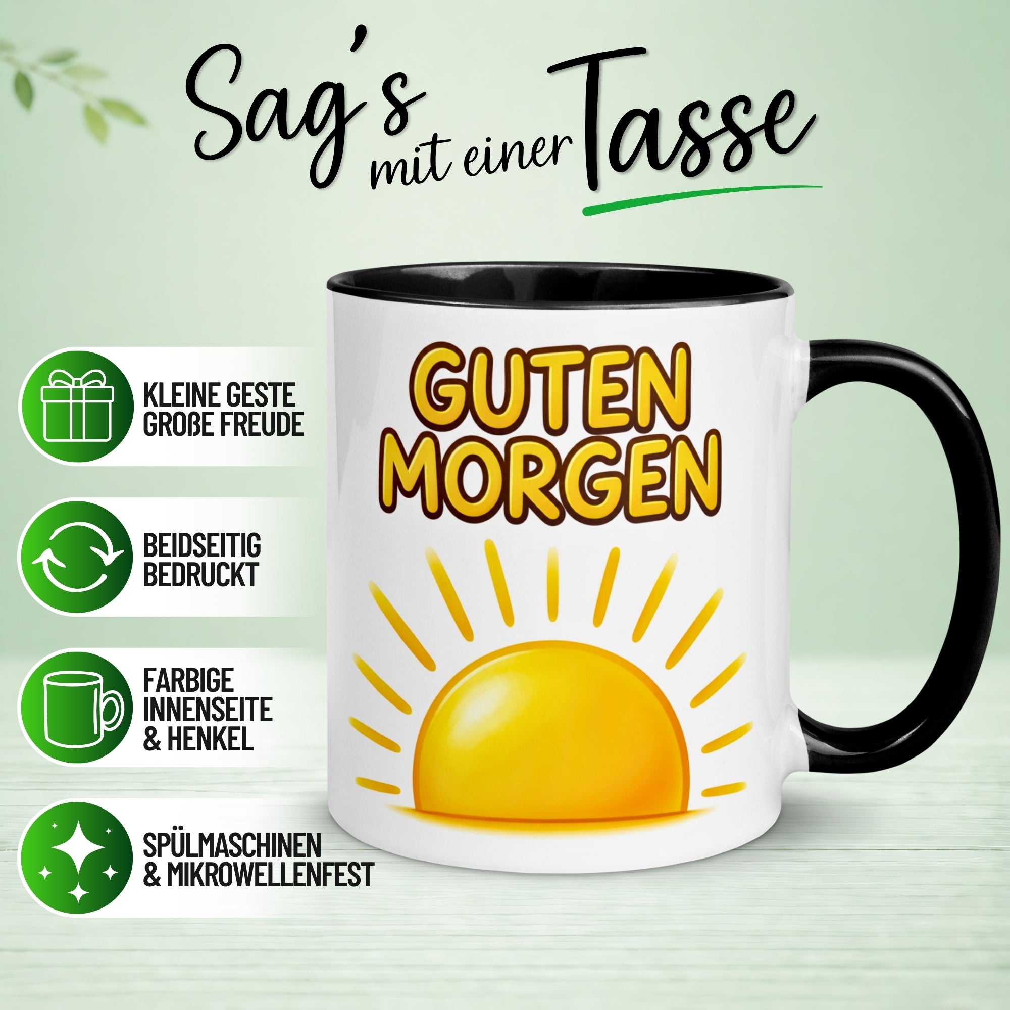 Tasse Guten Morgen – „Sonnenaufgang mit Sonnenschein“ – Morgenmuffel Geschenk