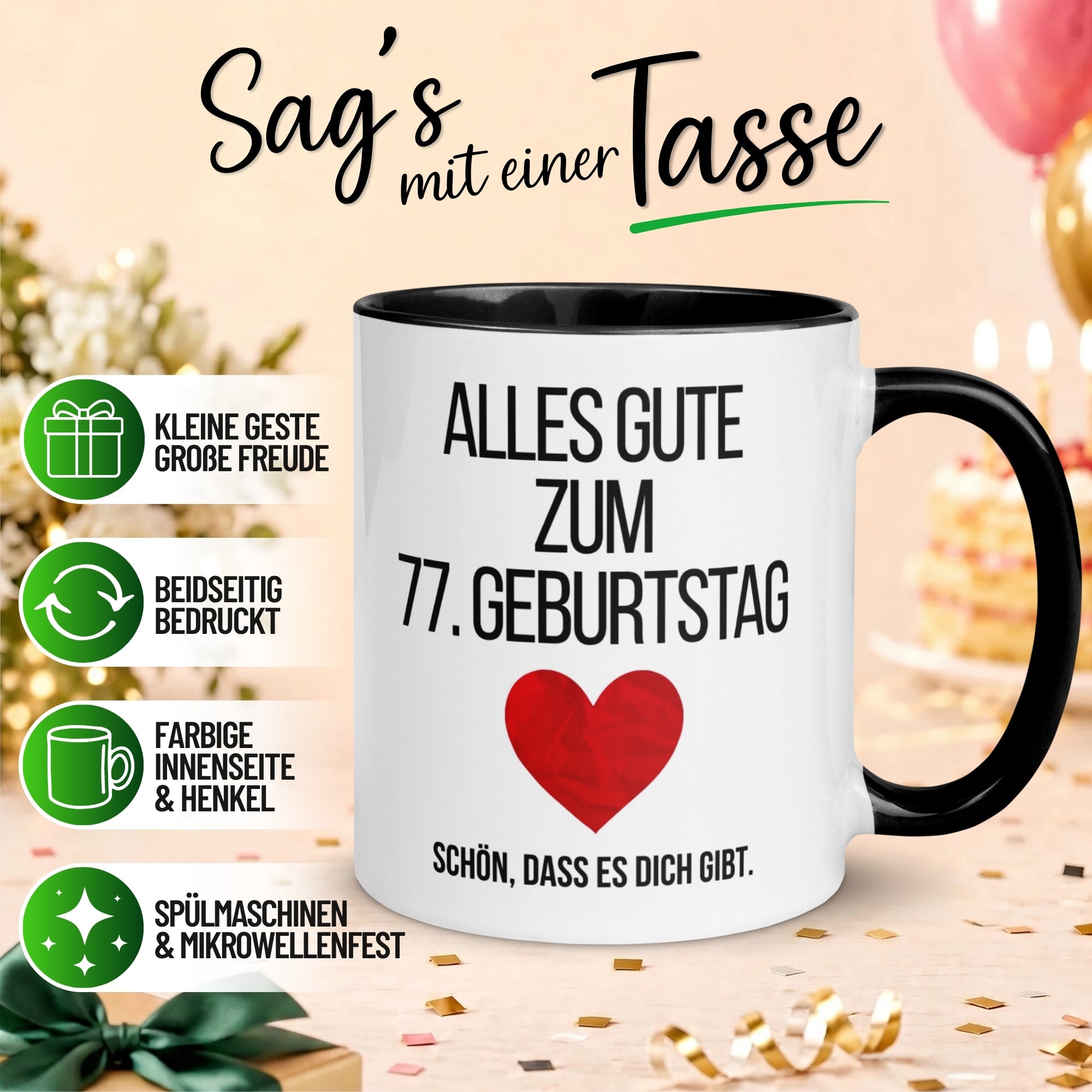 Tasse 77. Geburtstag Mann Frau – „Alles Gute zum Geburtstag“ – Geschenk zum Geburtstag Männer Frauen