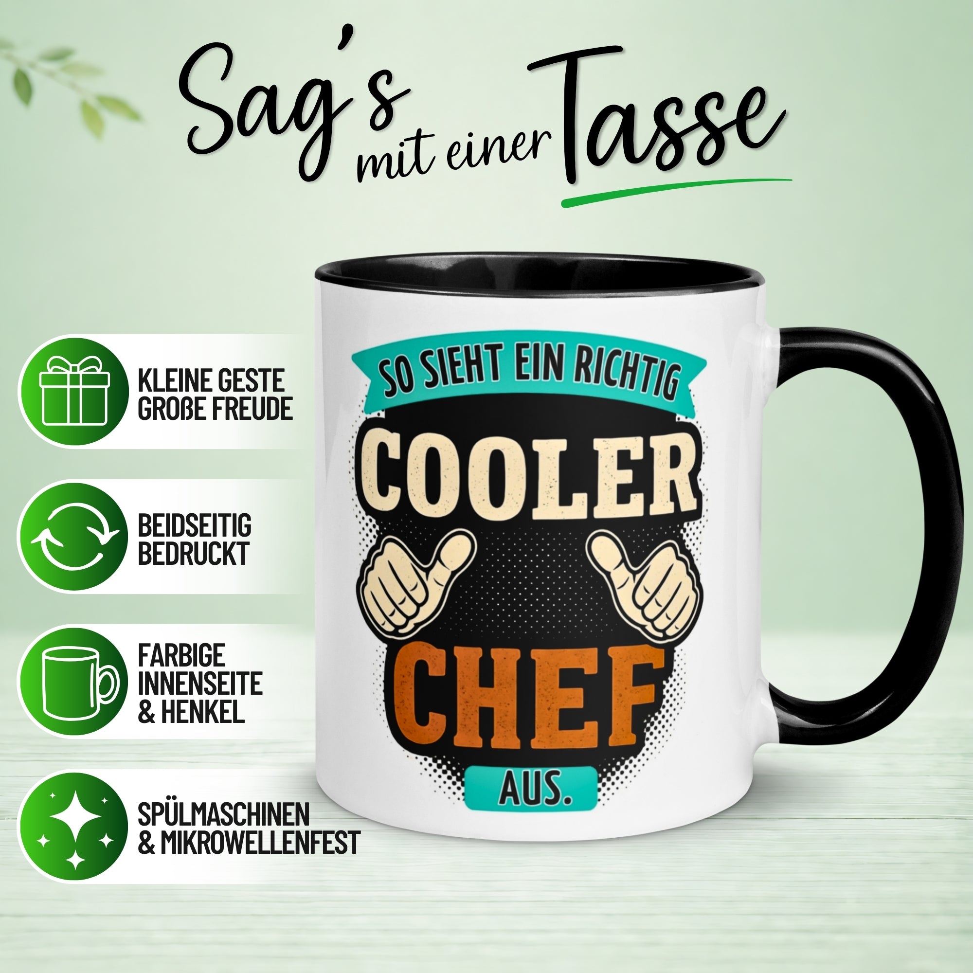 Tasse Chef – „So sieht ein richtig cooler Chef aus“ – Geschenk Kaffeetasse Bester Chef