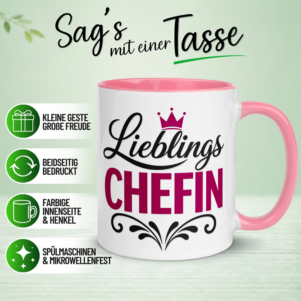 Tasse Chefin – „Lieblingschefin mit Herz“ – Geschenk Becher Beste Chefin