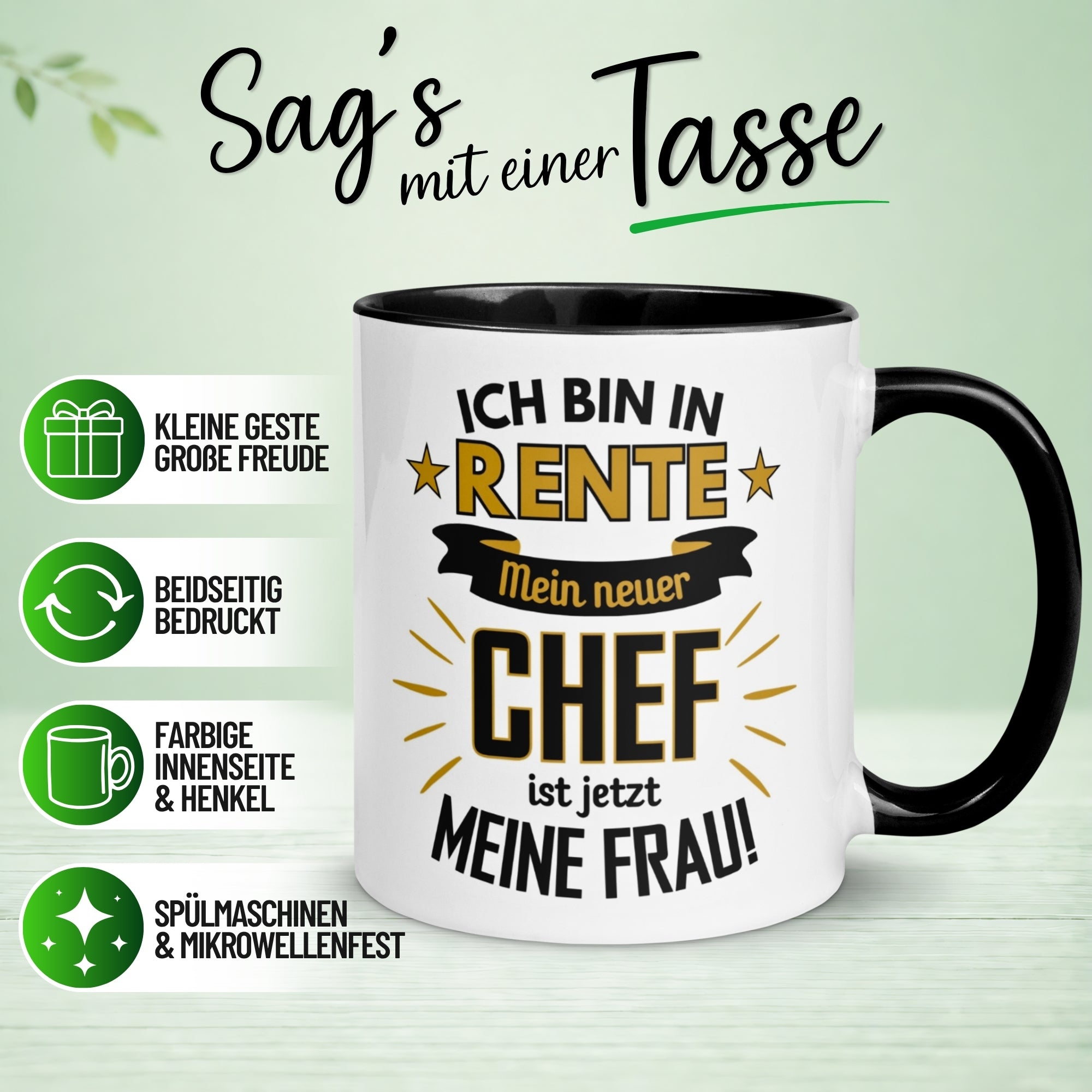 Tasse Rentner – „Mein neuer Chef ist jetzt meine Frau“ – Geschenk Rente Mann